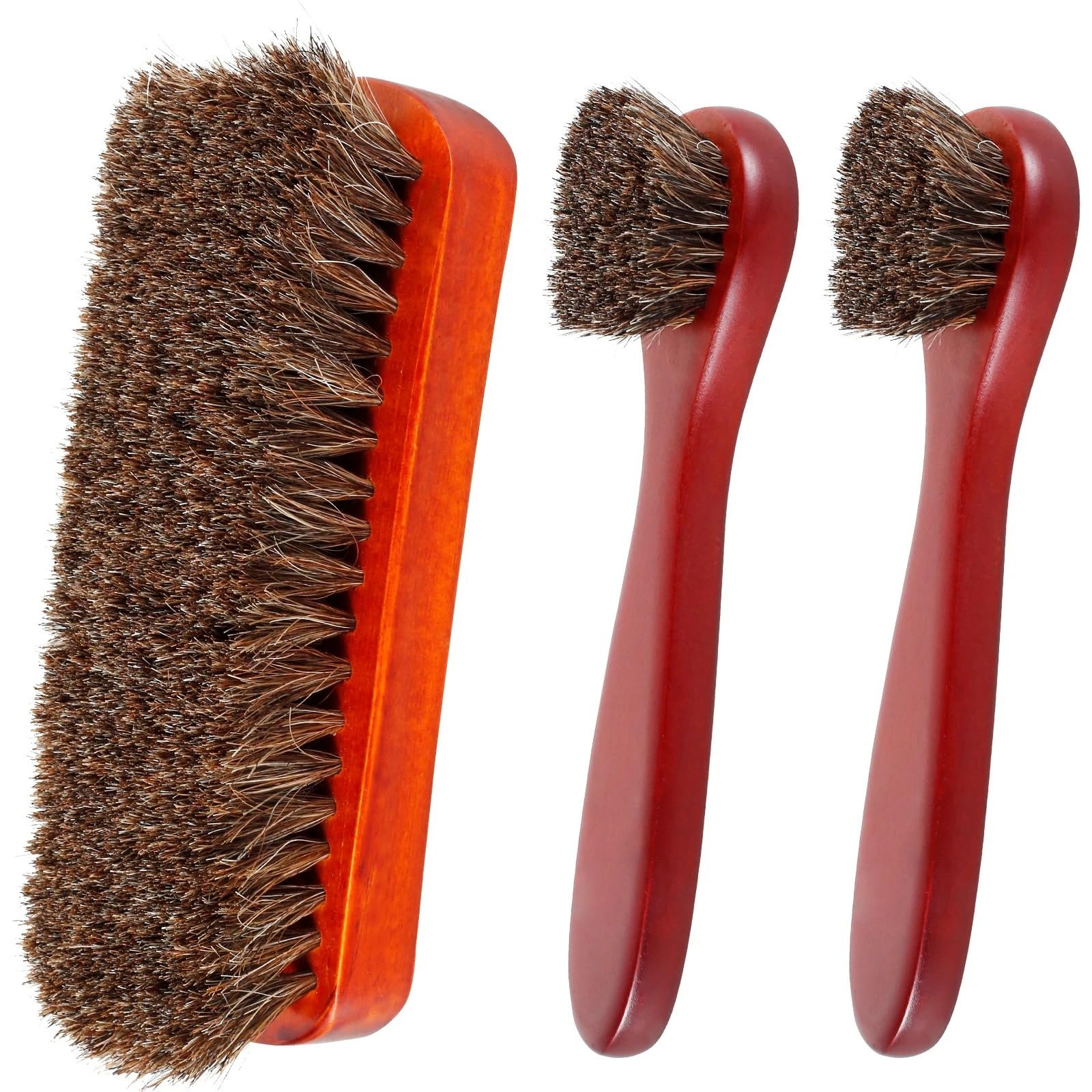 3-teiliges Schuhbürstenset mit langem Holzgriff und weichem Haarpolierwerkzeug for die Politurpflege von Lederschuhen und Wildleder Schuhbürste