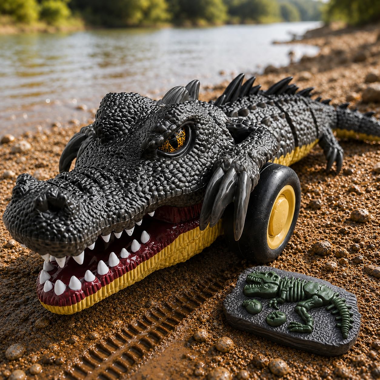 JeeMoien Remote Control Crocodile Toy for Kids Ages 6+, RC Crocodile Car Boys Toys, 2.4GHz RC Animal Vehicle, Boys 6-12 with Lights & Sounds, Grey