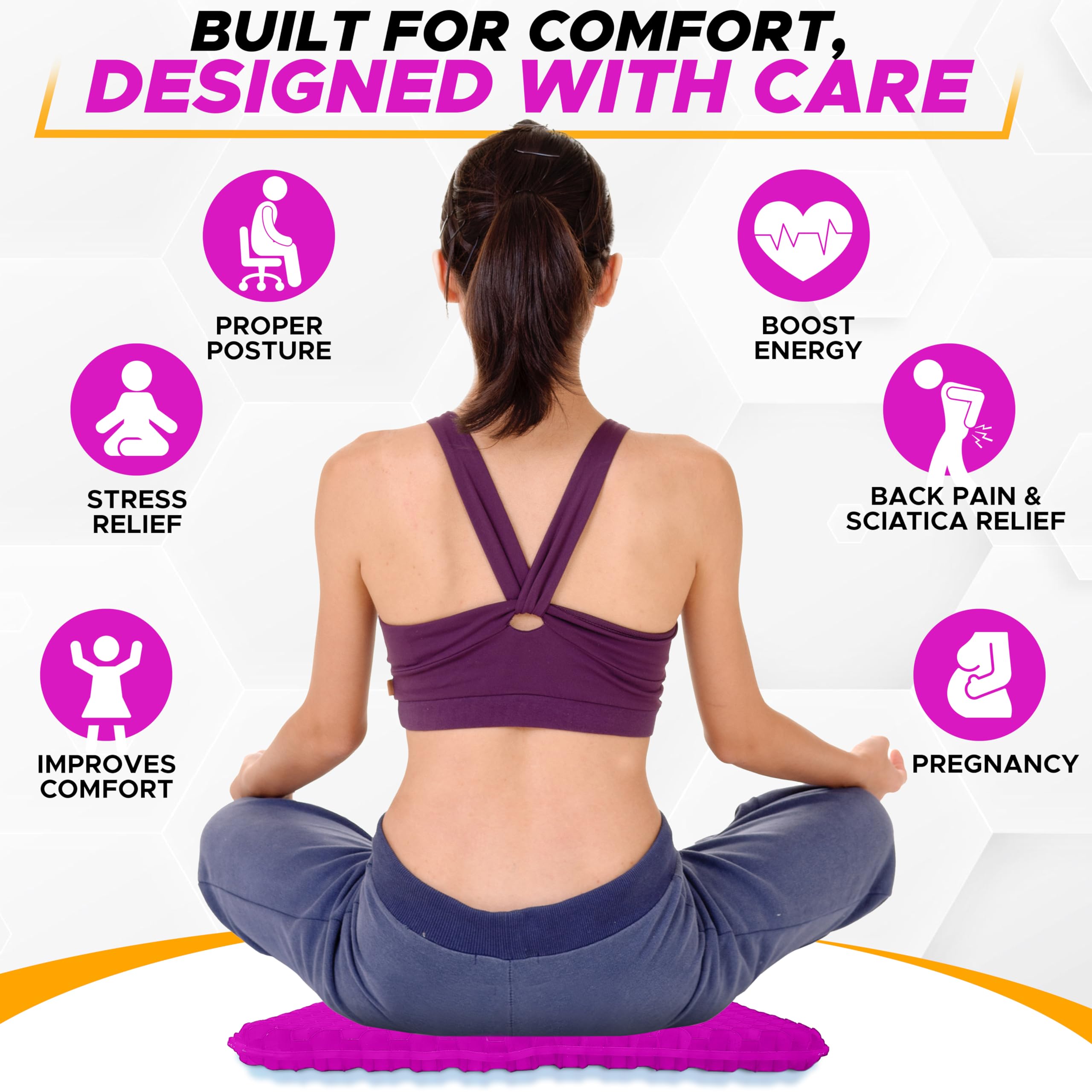 EcoNour Gel Seat Cushion for Pain Relief - Rose Red, Honey Comb Cushion (Pink) - Image 2