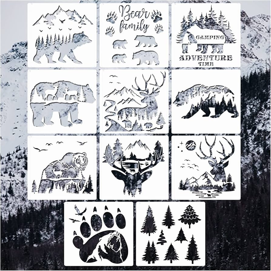 Amazon.com : 11 Pcs Deer Stencils Forest Mountain Tree Deer Head Stencils for Wood Burning Stencil Template Stencils for Painting on Wood Crafts Home Decors (Bear) : Arts, Crafts & Sewing