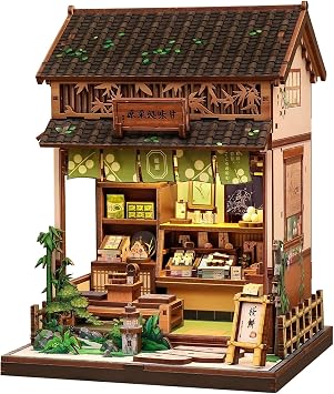 Fsolis Book Nook Kit Japanese | Japan Dessert Shop Miniature House Bookshelf Diorama 3D Wooden Puzzles Gifts for Women Kanmi-dokoro Kurihara