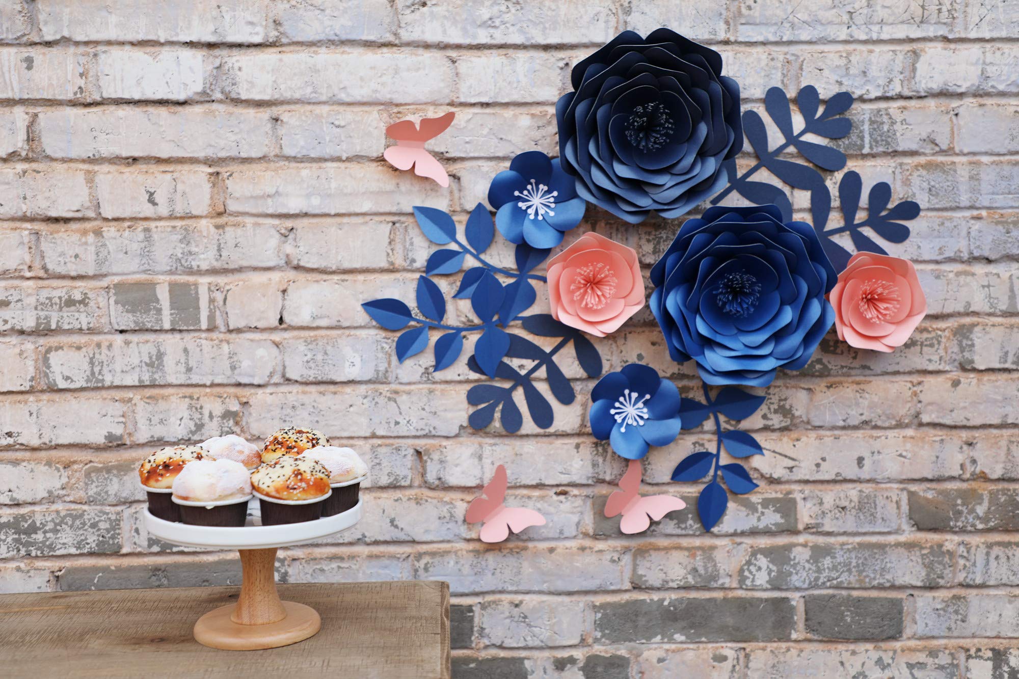 Fonder Mols Giant 3D Paper Flowers Decorations for Wall (Navy Blue