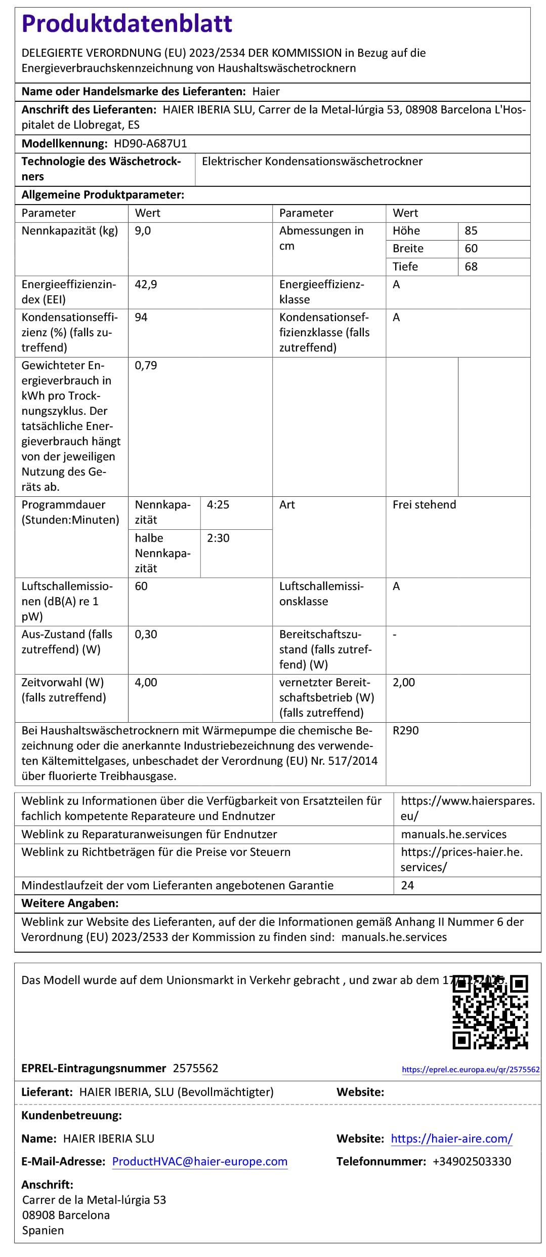 Haier Wärmepumpentrockner 9kg G9 Serie HD90-A687U1