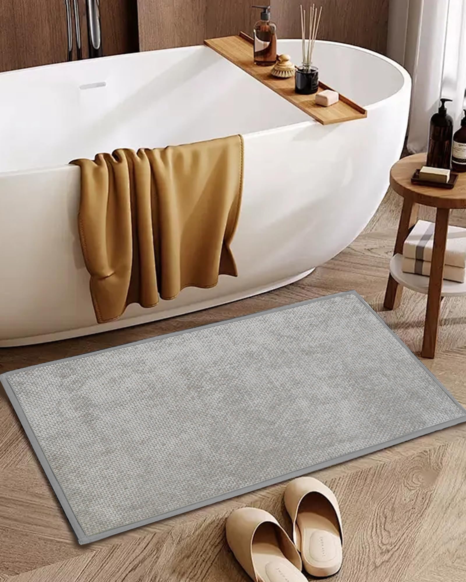 Bathroom Mat Grey Waffle Bath Mat Non-Slip Washable Bath Rug Rubber Bathroom Mat Carpet for Tub Soft Rugs for Shower, 32" x 17" (Grey, 17 * 32 inch)