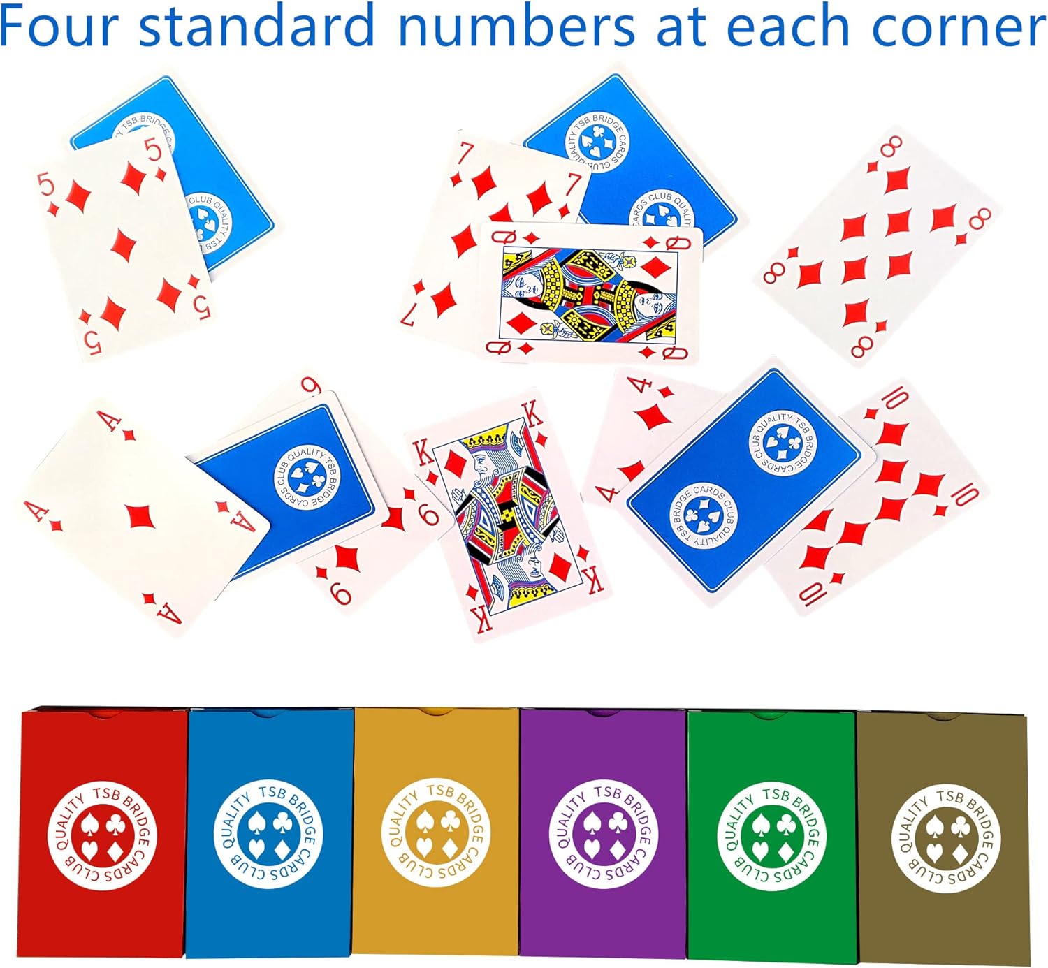 TSB Standard Print Bridge Cards Pack of 12 Decks - 6 Colors Bridge Playing Cards - Easy Storage (2 Red 2 Blue 2 Purple 2 Grey 2 Green 2 Yellow Regular)