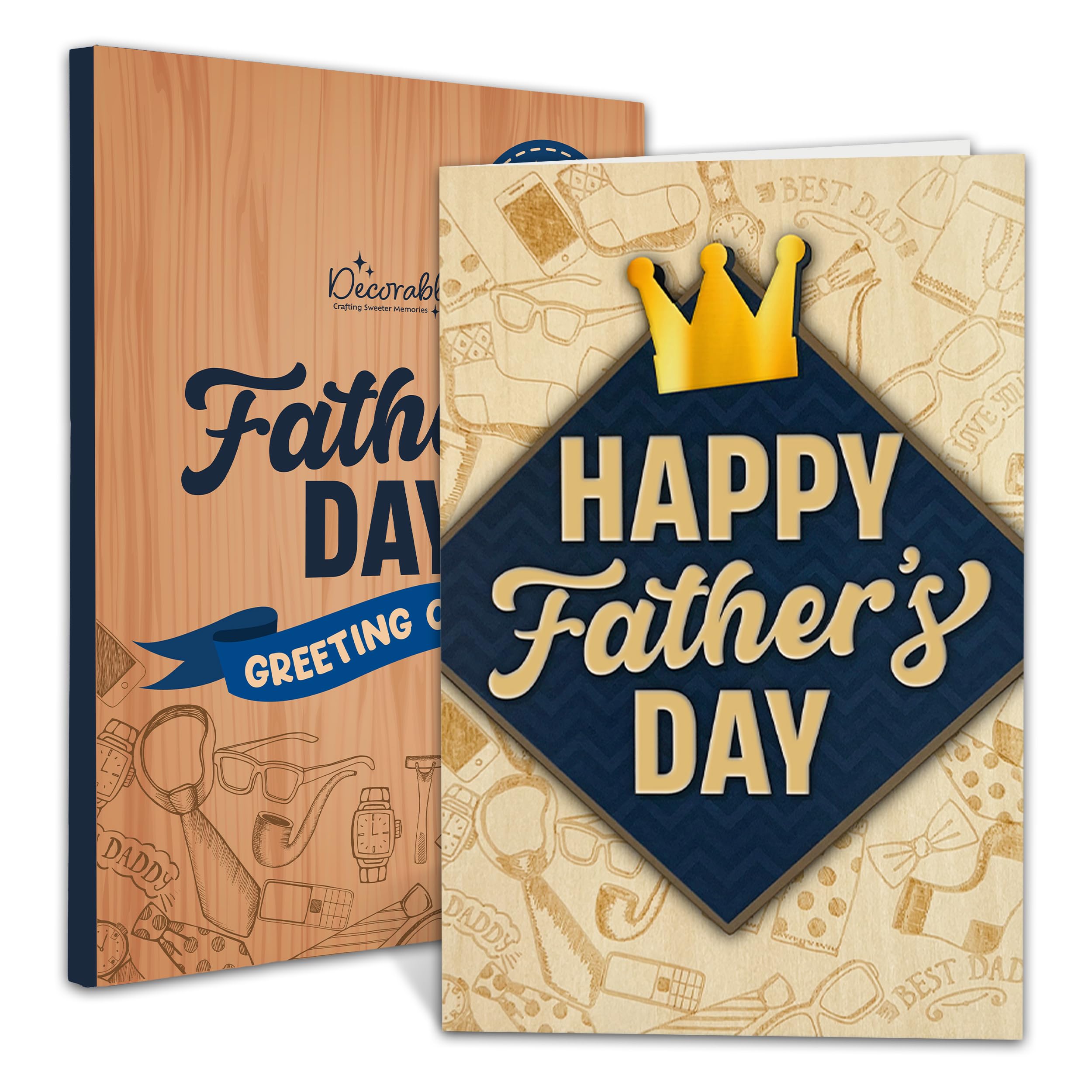 Photo 1 of Decorably Wooden Gold Foil 5x8in Handmade Individual Happy Fathers Day Card