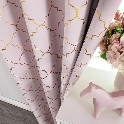 Miniatura 11 de Enactex Cortinas 100% opacas con aislamiento térmico de 84 pulgadas de largo para dormitorio, cortinas blancas con patrón geométrico dorado, cortina