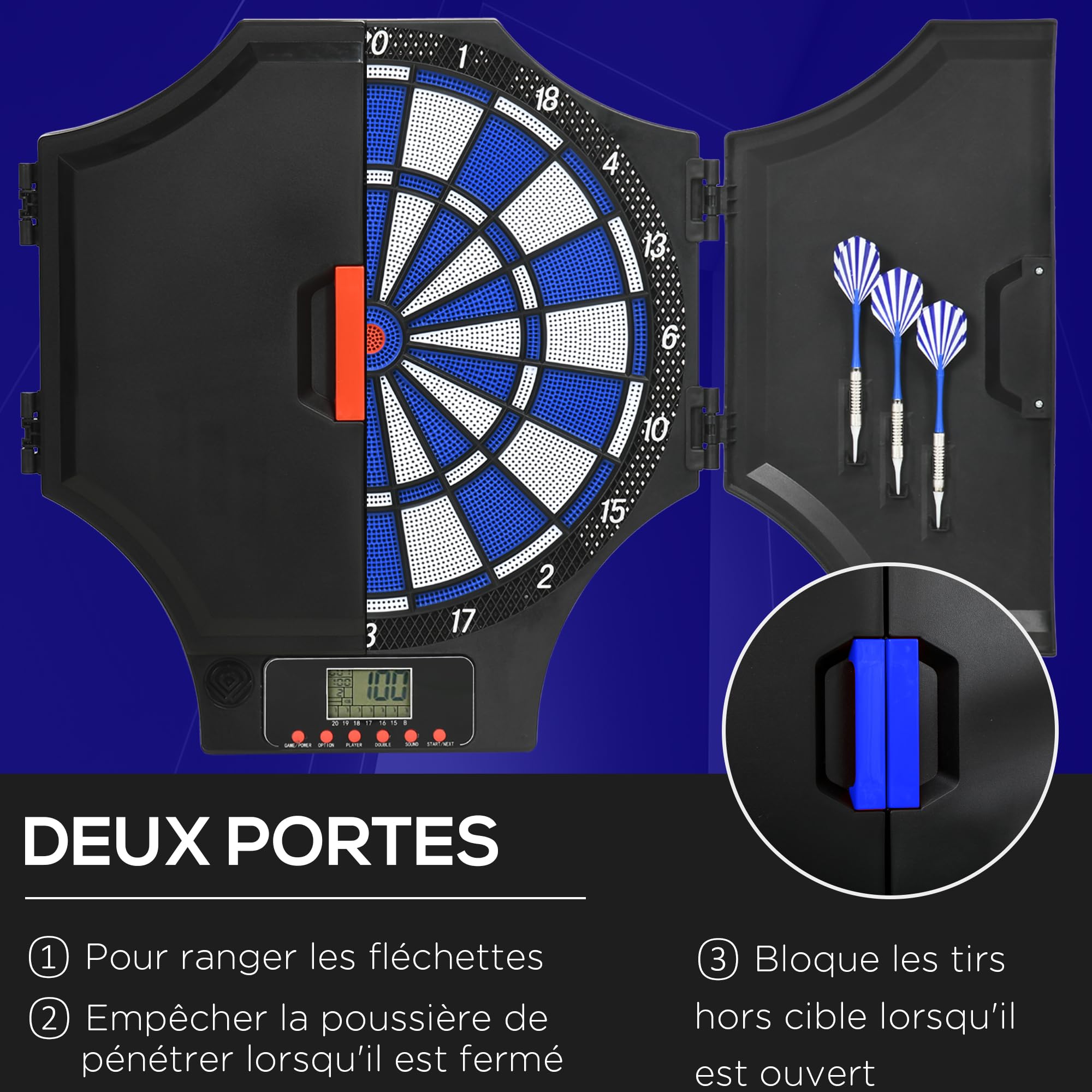 Cible De Fléchettes électronique Professionnelle - 33 Jeux, écran LCD, 6 Fléchettes - Jusqu’à 8 Joueurs