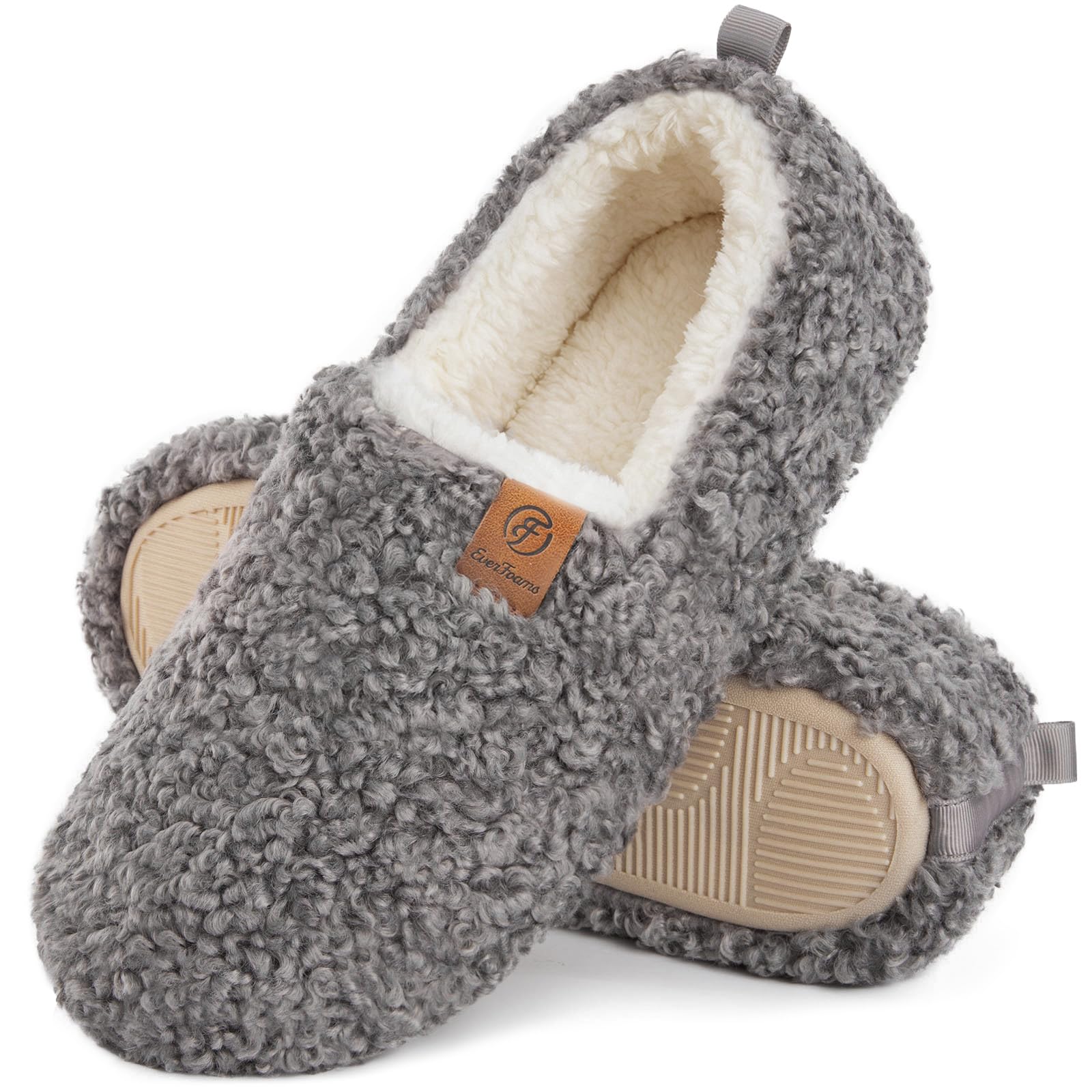 EverFoams Women’s Soft Curly Slippers Memory Foam Lightweight House Shoes | Birthday Gift, Machine Washable, Wool-like, Warm Polar Fleece Lining, Anti-slip Sole, Indoor Cozy Loafer, Fall Slippers
