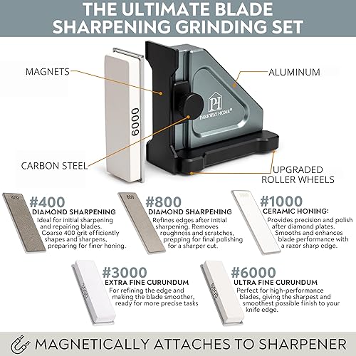 Miniatura 3 de KIT ORIGINAL DE AFILADOR DE CUCHILLOS RODANTE AJUSTABLE: Altura Ajustable, 30 Opciones de Ángulo, 5 Placas de Piedra de Afilar Removibles, Correa