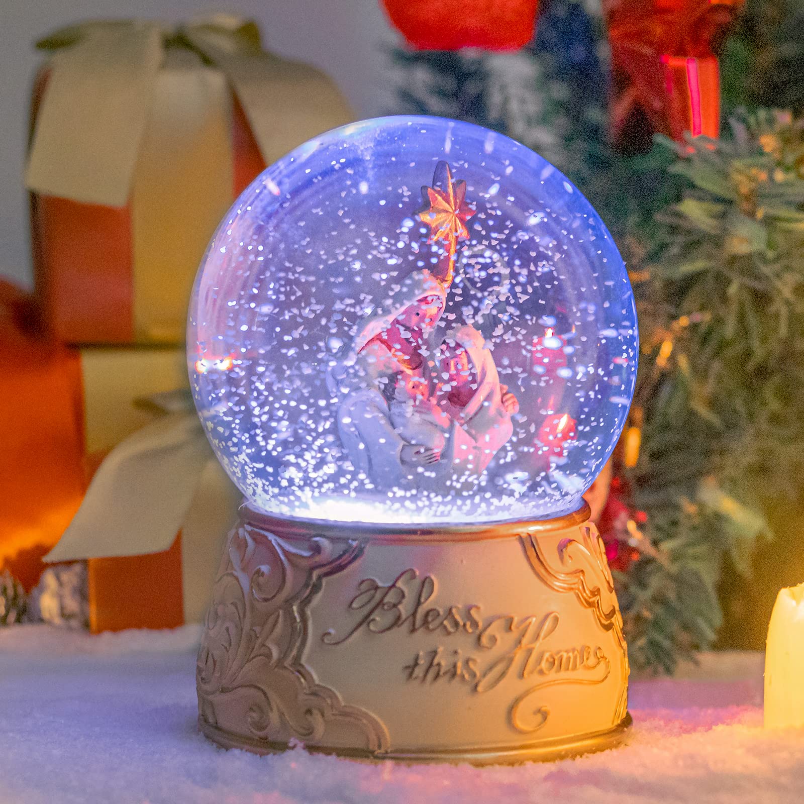 Taman Boule à neige de Noël, crèche musicale à changement de couleur pour décoration de Noël, décoration d'intérieur, cadeau pour enfants, sans soufflage automatique de la neige