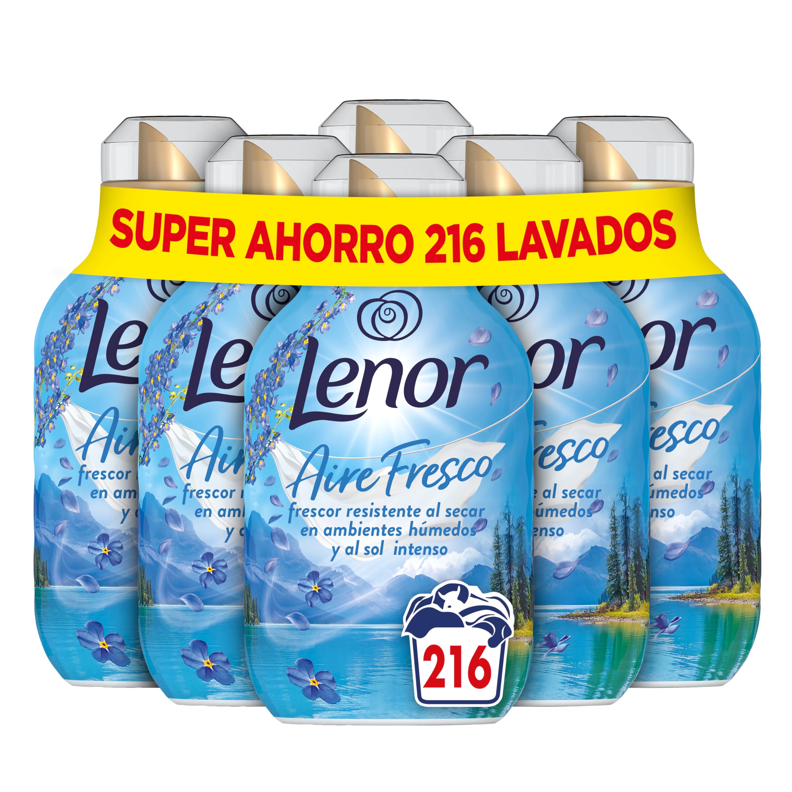 Lenor Aire Fresco Suavizante Para Ropa Frescor Alpino 36 Lavados, 6 X 504ml, Frescor Resistente Al Secar En Ambientes Húmedos O Al Sol Intenso