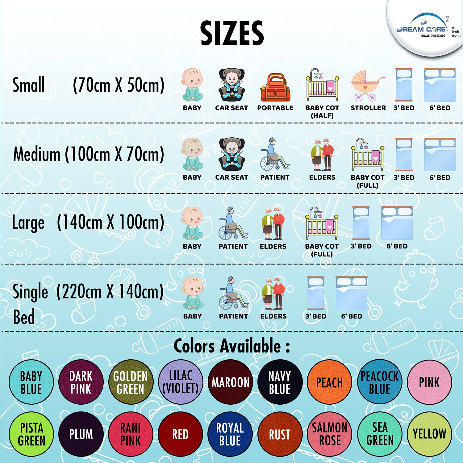DREAM CARE Waterproof & Washable Instadry Extra Absorbent Baby Dry Sheet & Bed Protector/Crib Sheet - Size Small 20x28 Inches/ 50X70 Cms-Rust 1