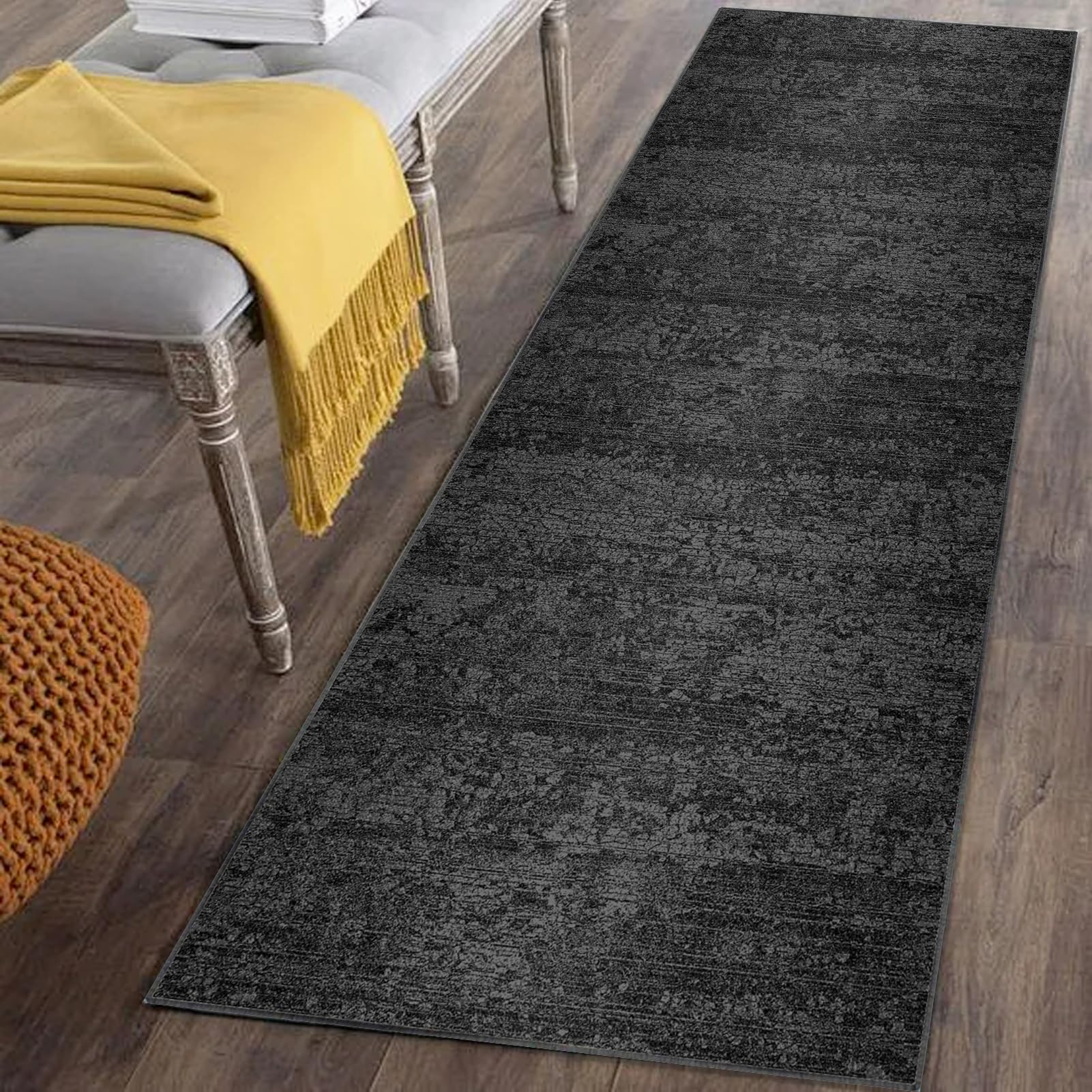 Runner Rugs for Hallways Non Slip Long Kitchen Rugs 120 x 400 cm Black Heavy Duty Carpet Runners for Hallways Kitchen Washable Hallway Hall Runner Narrow Rugs for Entryway Door Mat Carpet Floor Mat
