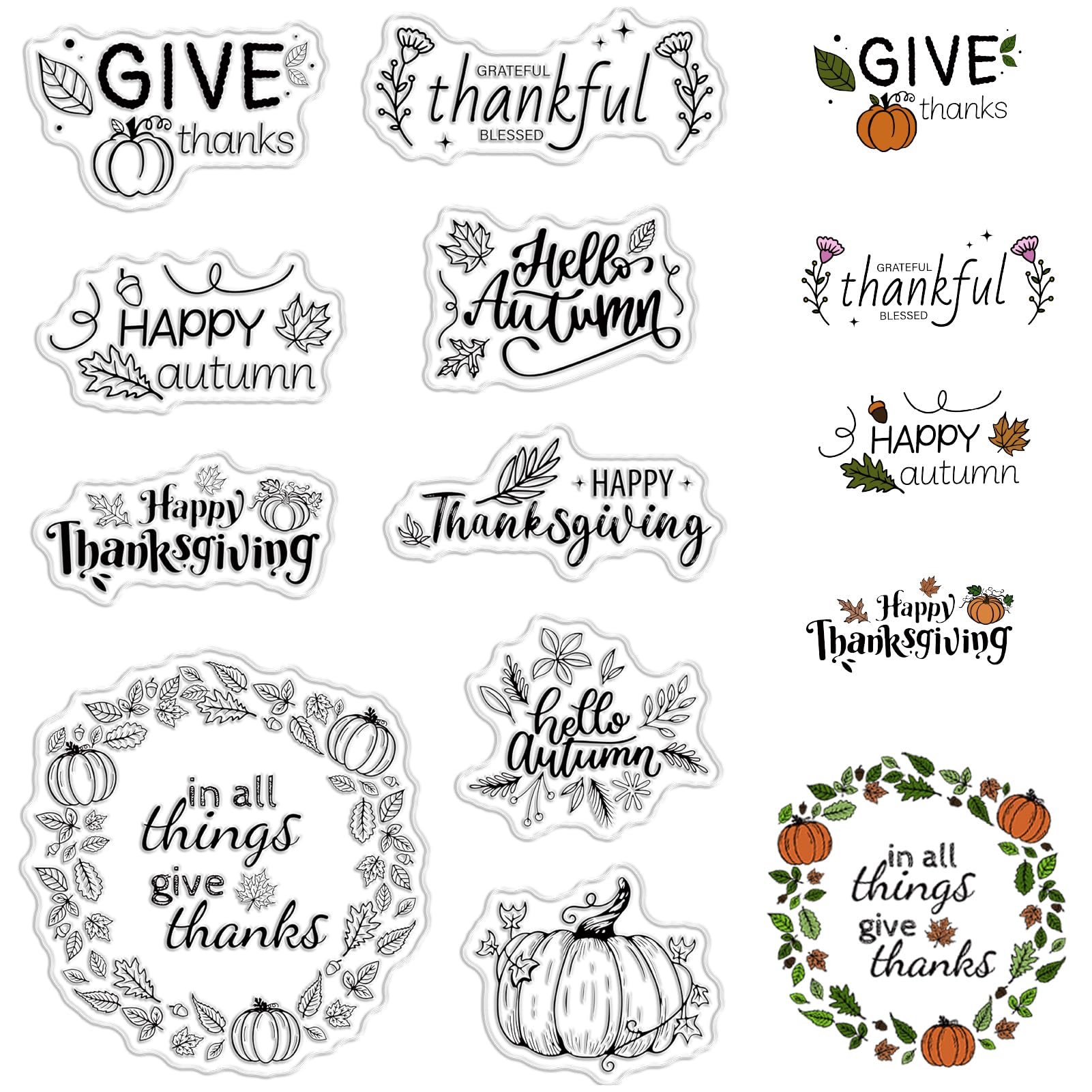 CRASPIRE Thanksgiving Day Clear Stamps Vintage Wreath Pumpkin Reusable Transparent Silicone Stamp Seals for Journaling Card Making Decor DIY Scrapbooking Photo Album Decorative