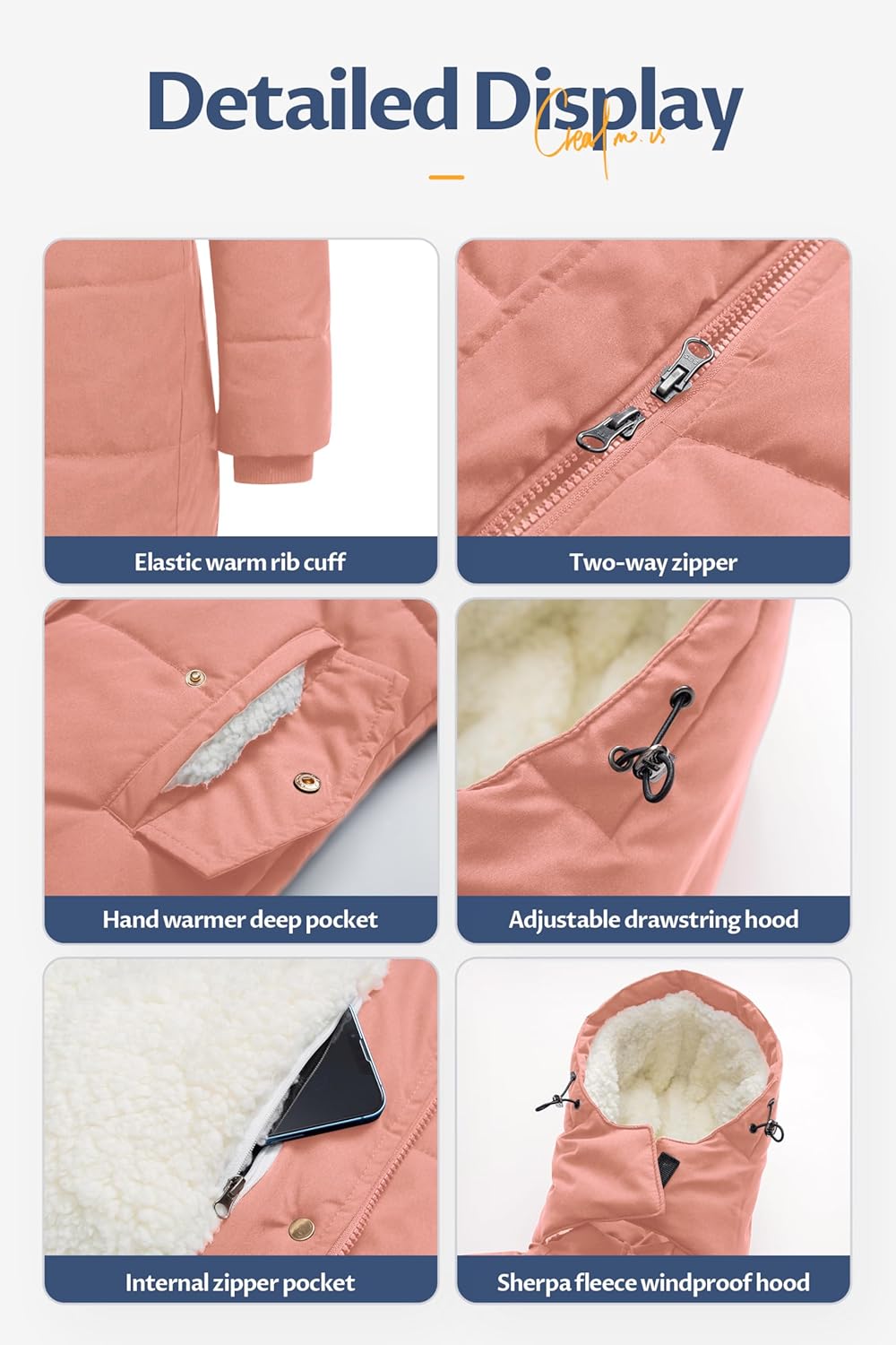 CREATMO US Women's Thicken Sherpa Winter Coat Puffy Warm Snow Jacket With Removable Hood - Image 6