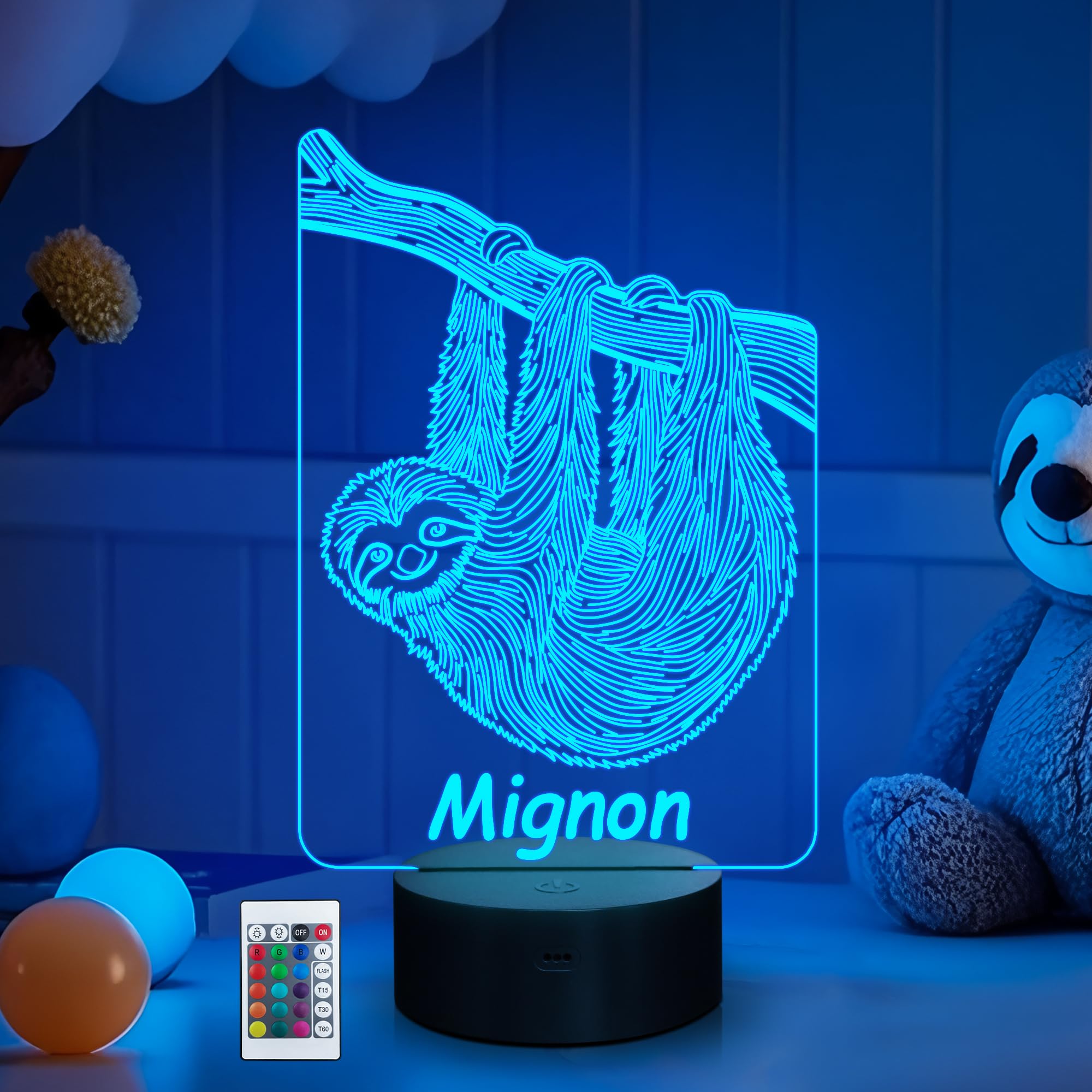 CoolGift Mart Faultier Nachtlicht, 3D LED optische Illusion Faultier Lampe mit Fernbedienung und Timer, Weihnachten Geburtstag Geschenke für Faultier-Liebhaber Kinder Erwachsene (Customized)
