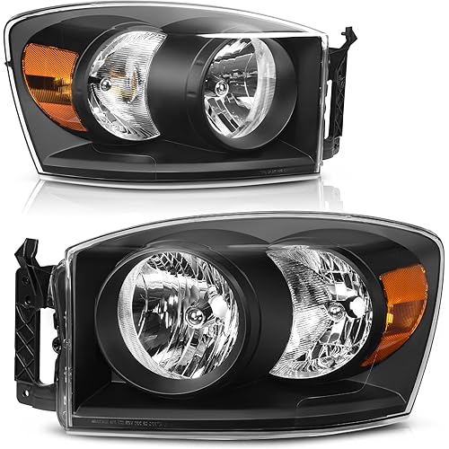 AUTOSAVER88 Headlight Assembly Compatible with 2006-2008 Dodge Ram 1500, 06-09 Dodge Ram 2500 3500 Pickup Replacement Headlamp Driving Light Black Housing Amber Reflector Clear Lens