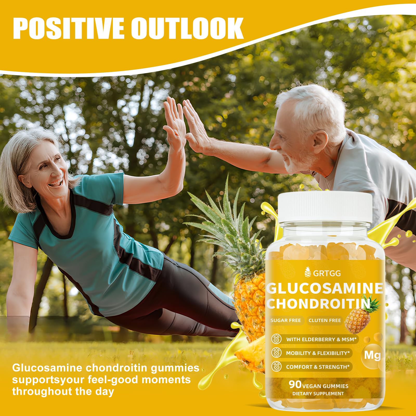 Glucosamine Chondroitin Gummies with MSM & Elderberry Extra Strength 3000MG - Joint Support, Antioxidant Immune Support Supplement for Adults, Men & Women - 90 Pineapple Gummies — Amazon image 9