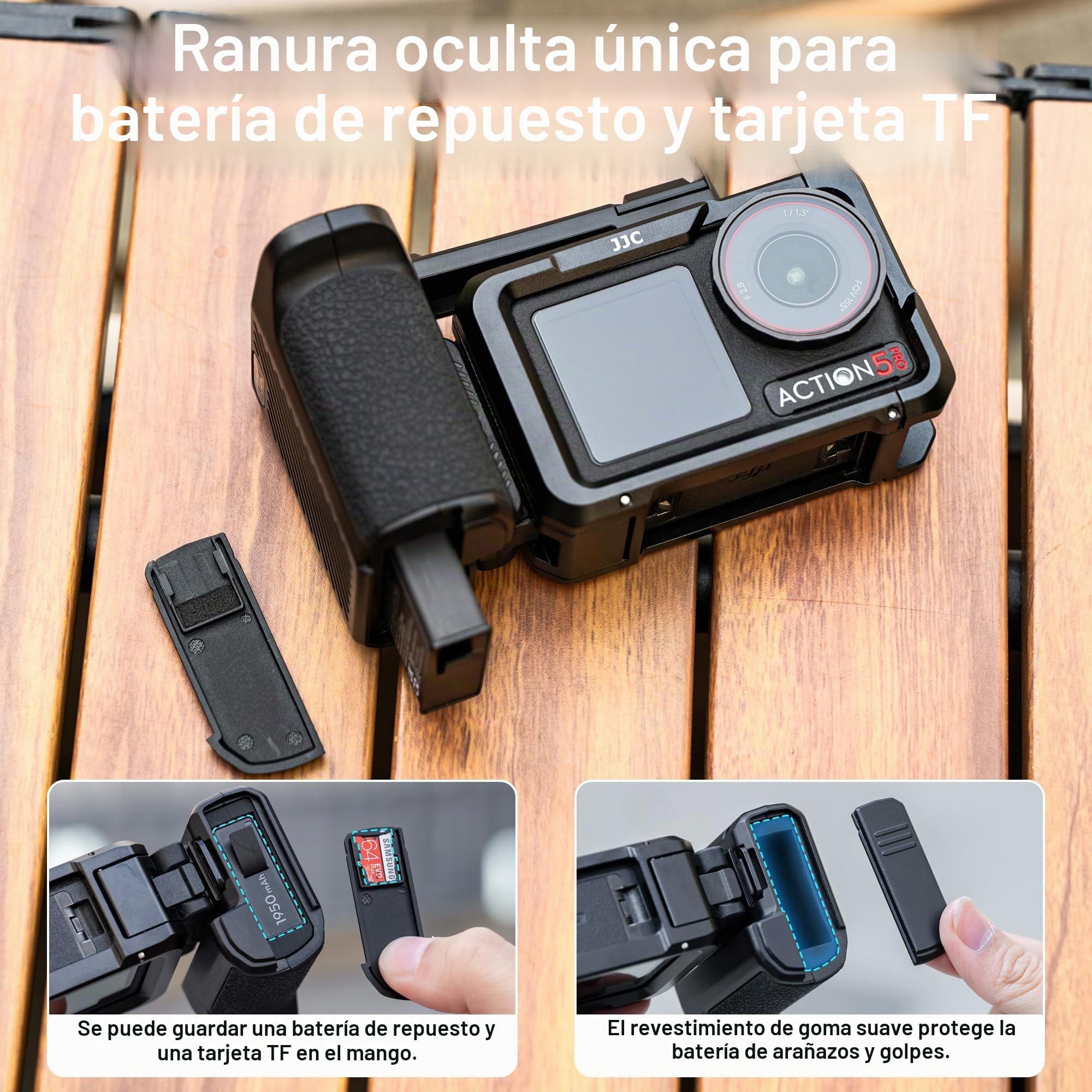JJC Osmo Action 5 Pro Cage Street Grip Kit, marco protector de metal con asa para DJI Osmo Action 5 Pro/4/3, combo de mango de jaula de cámara de acción con tapa de lente y correa de muñeca para