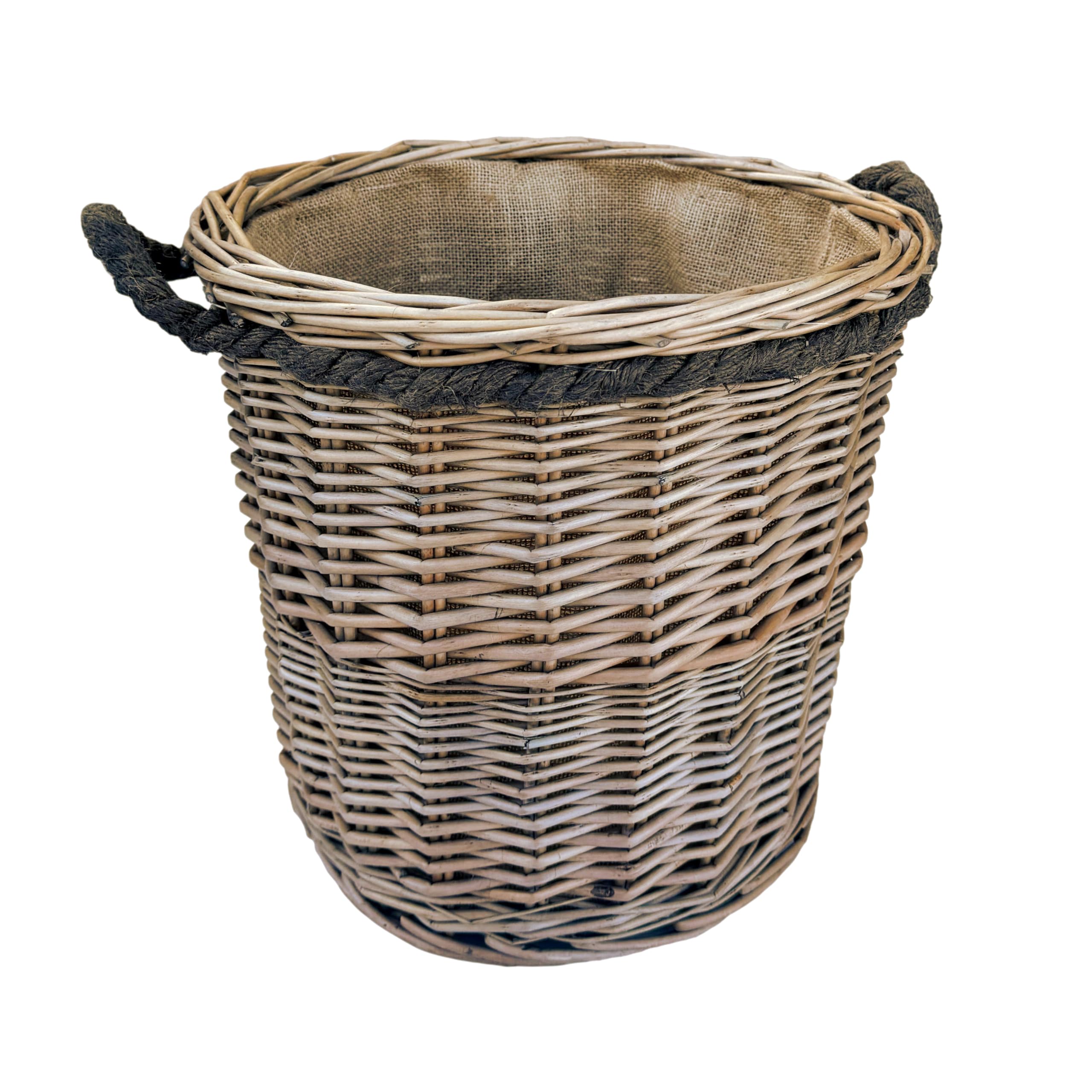 Arthur Cameron - Circular Round Lined Wicker Laundry Basket, with Rope Handles, Perfect as a Planter for Living Room Decor & Toy Storage for Children (Small)