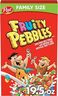 Fruity Pebbles Gluten Free Cereal, Family Size 19.5 oz - Sweet Fruity Puffed Rice Breakfast for Kids & Snacks