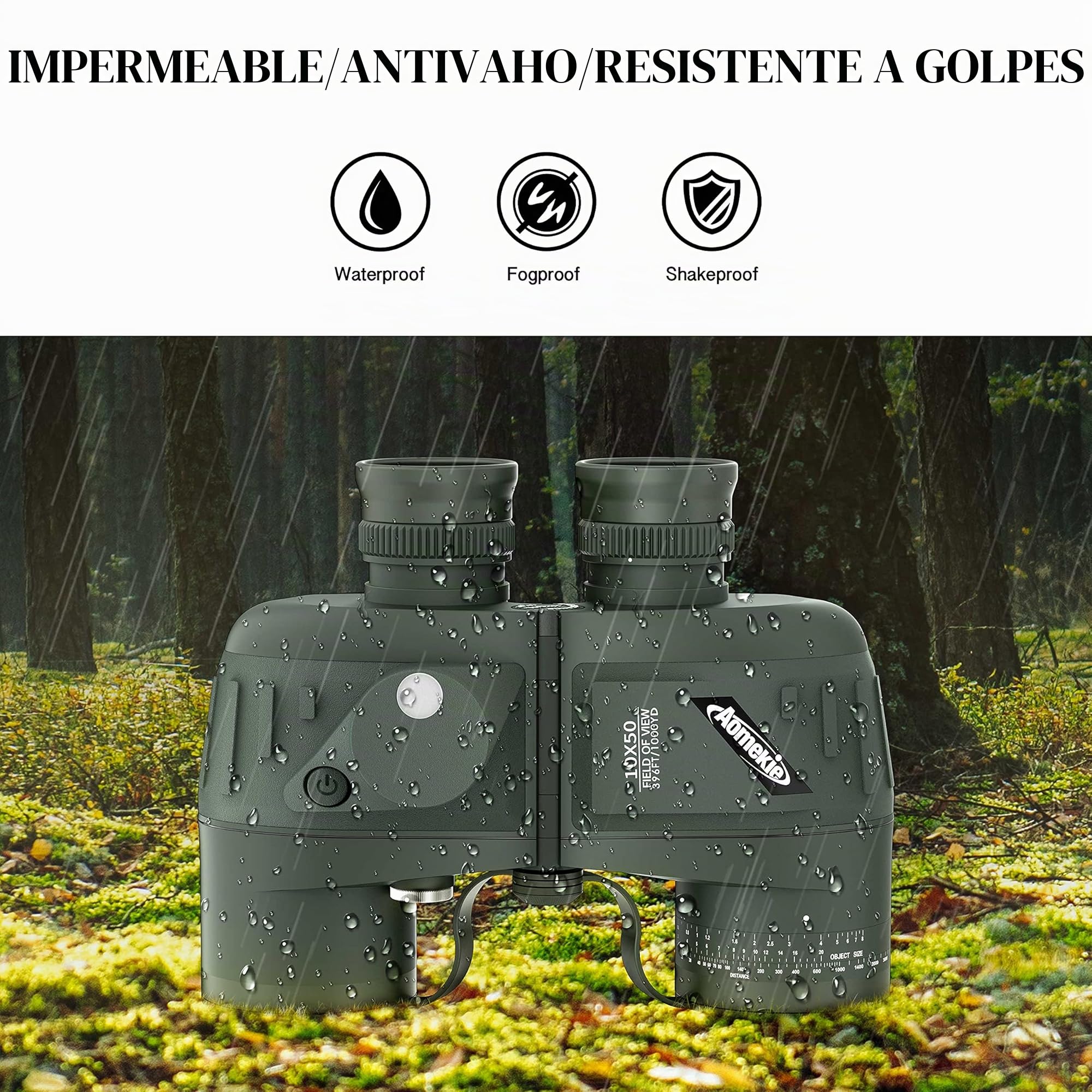 Aomekie Prismáticos Marinos 10X50 BAK4 Prismáticos Militares de Navegación de Uso Militar para Navegación Canotaje Pesca Deportes Acuáticos