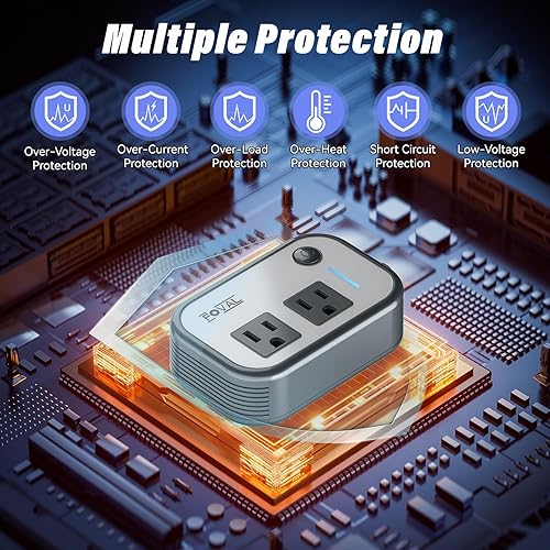 Miniatura 7 de Foval - Inversor de corriente para automóvil 200 W CC 12 V a 110 V convertidor de CA con 4 puertos de carga USB