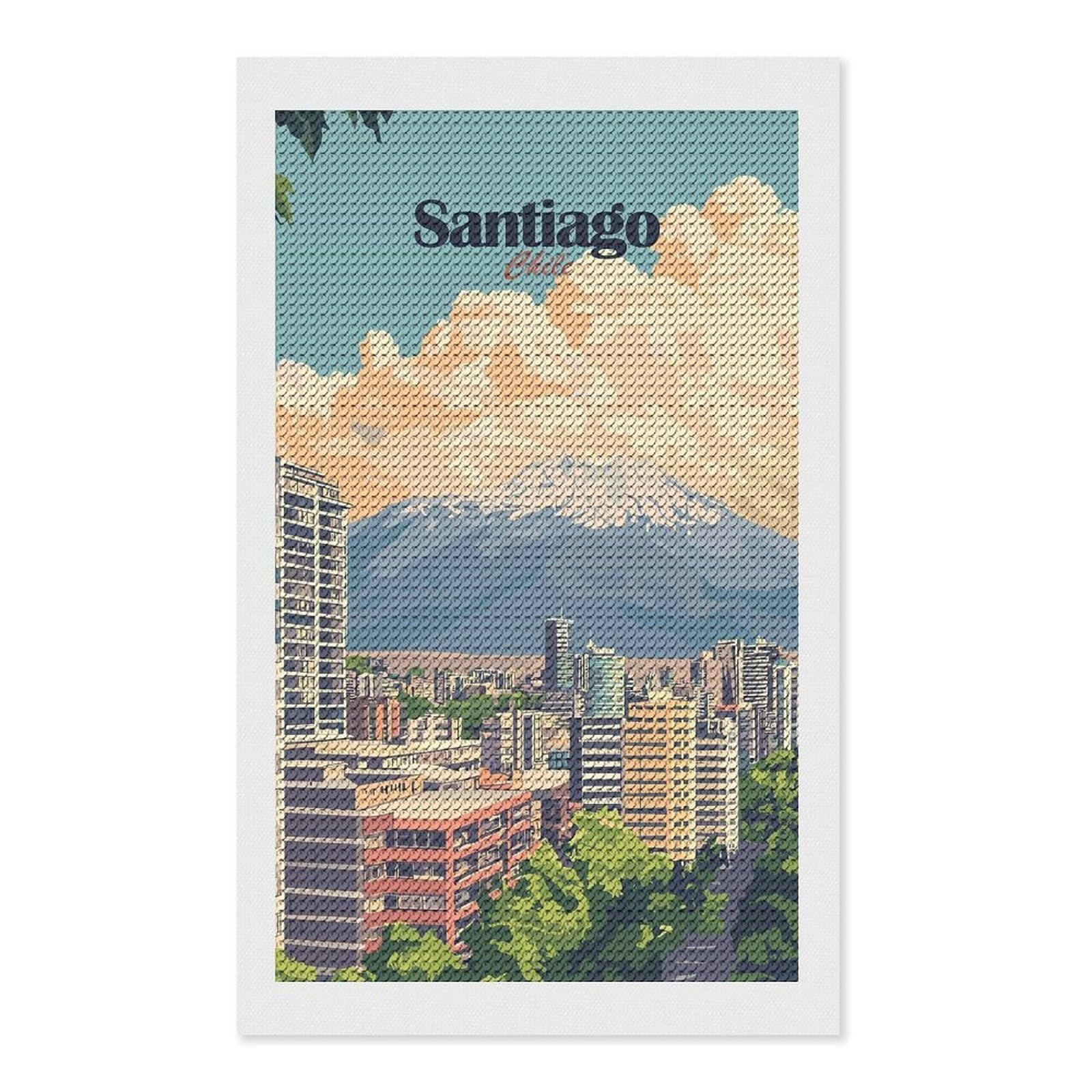 Junmoney Santiago, Chile Cityscape(3) Round Drill Diamond Painting 12"x20", Satisfying Creative Project, Complete Accessories, Printed Canvas
