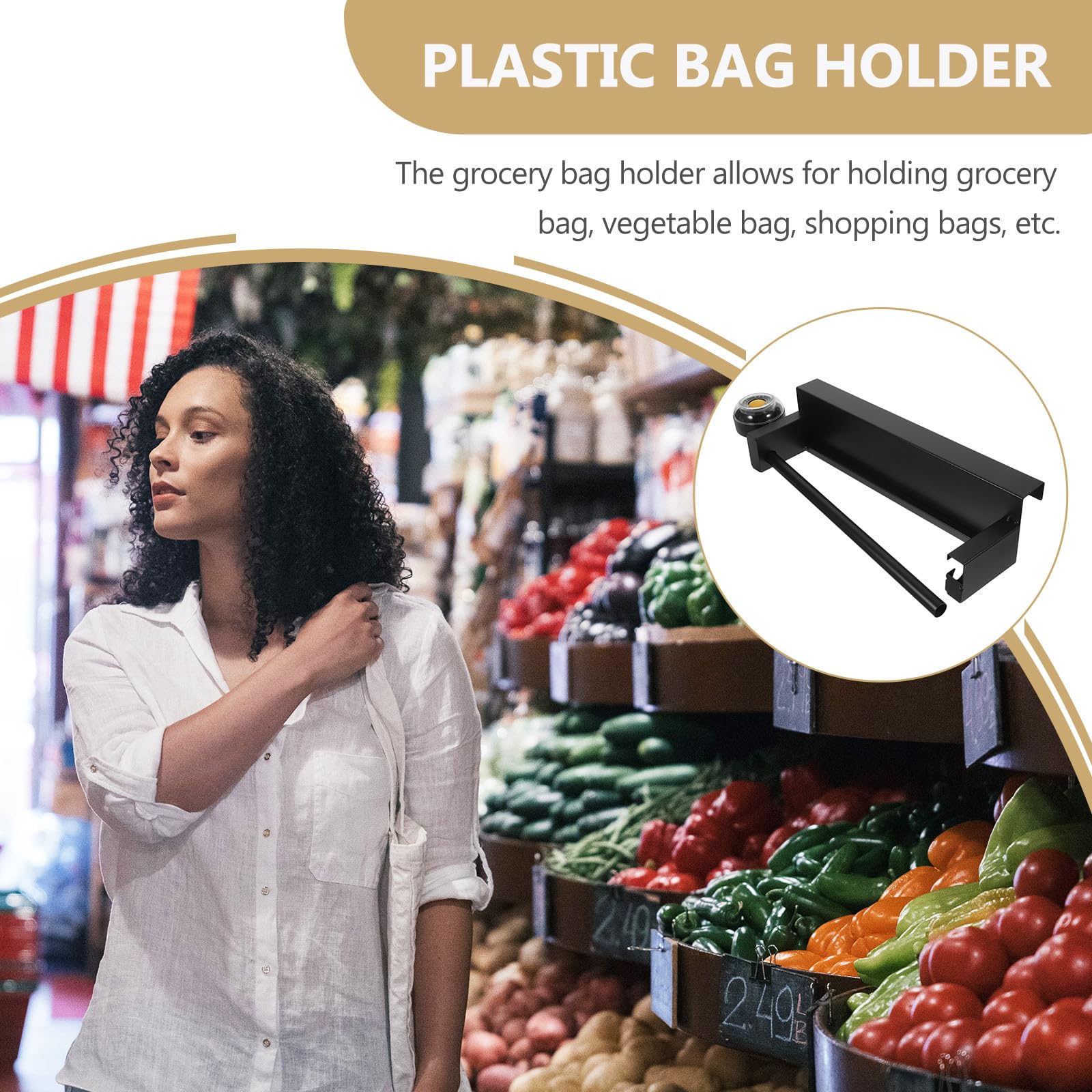 FRCOLOR Soporte para Bolsas de Supermercado Negro de Hierro, Dispensador Montado para Rollos de Bolsas Plásticas, Estante Compacto para Puerta y Almacenamiento en Comercio y Hogar