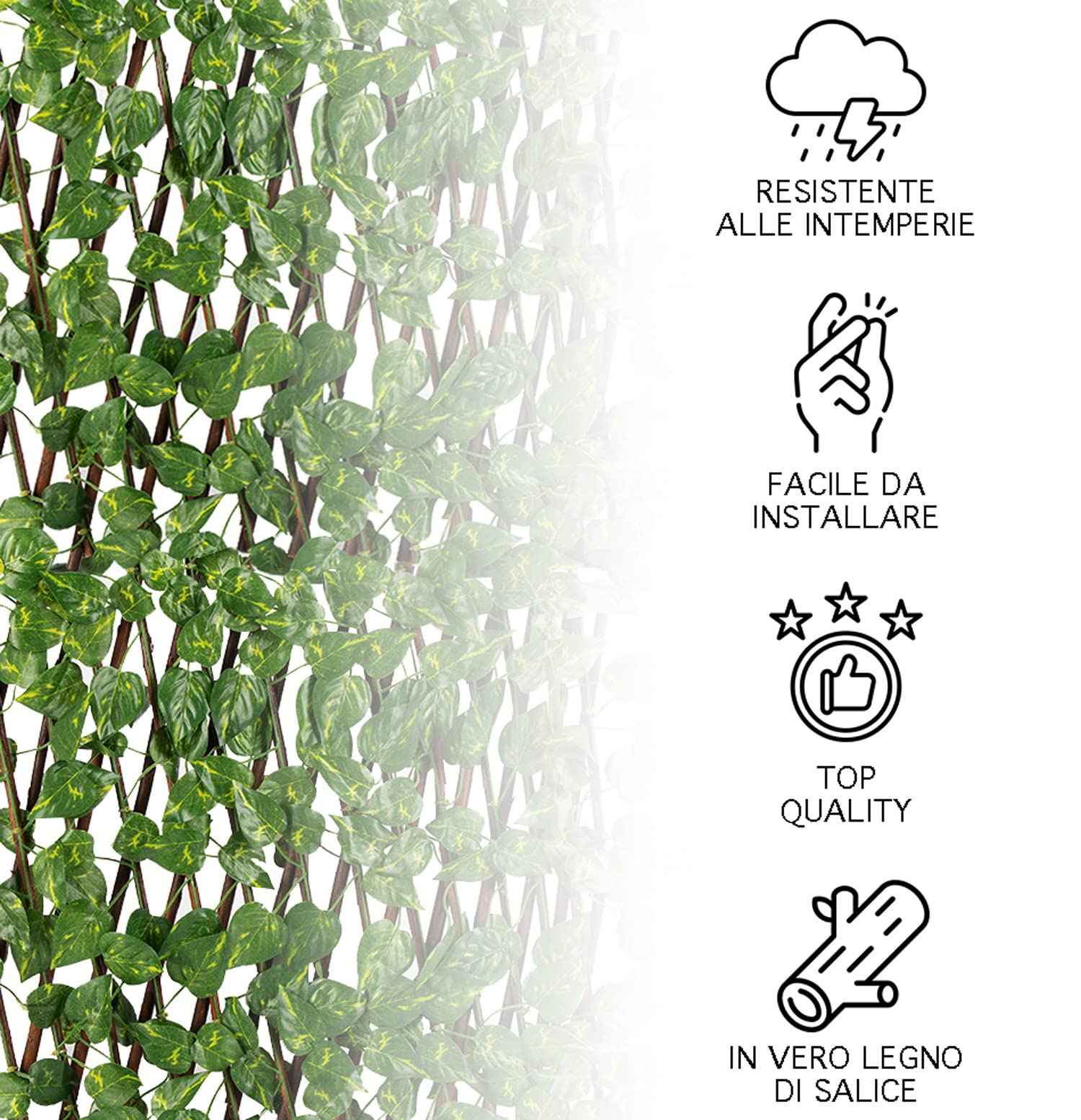Siepe Artificiale Legno Salice Con Edera - Traliccio Estensibile 1x2 M, Per Privacy Da Esterno - Foto 5