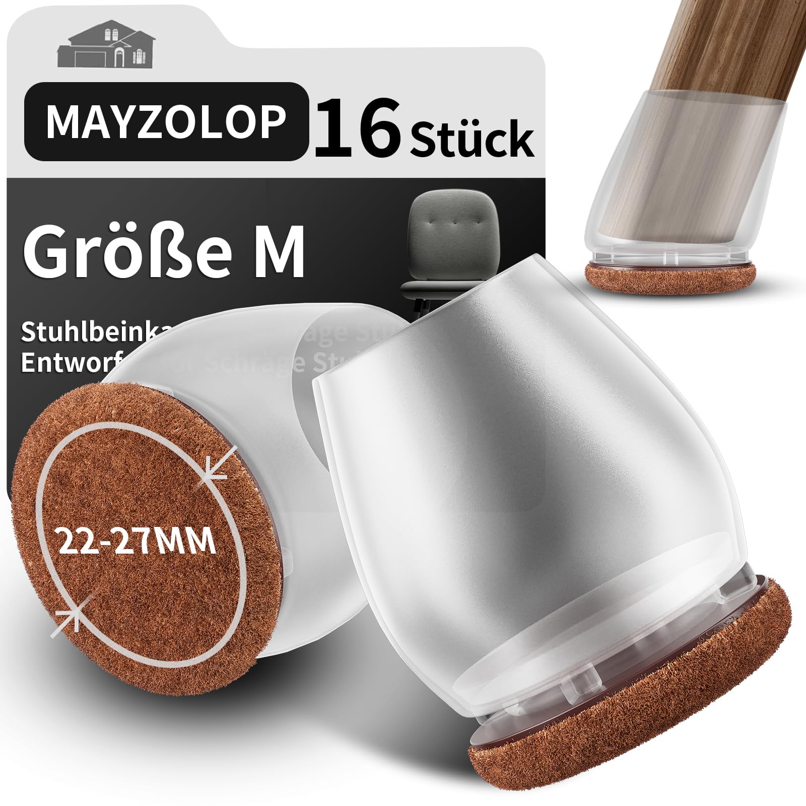 stuhlbeinkappen schräge stuhlbeine mit Filz, Gummi stuhlbeinkappen, Filzgleiter, Möbelmatte Für Hartholzböden 16pcs