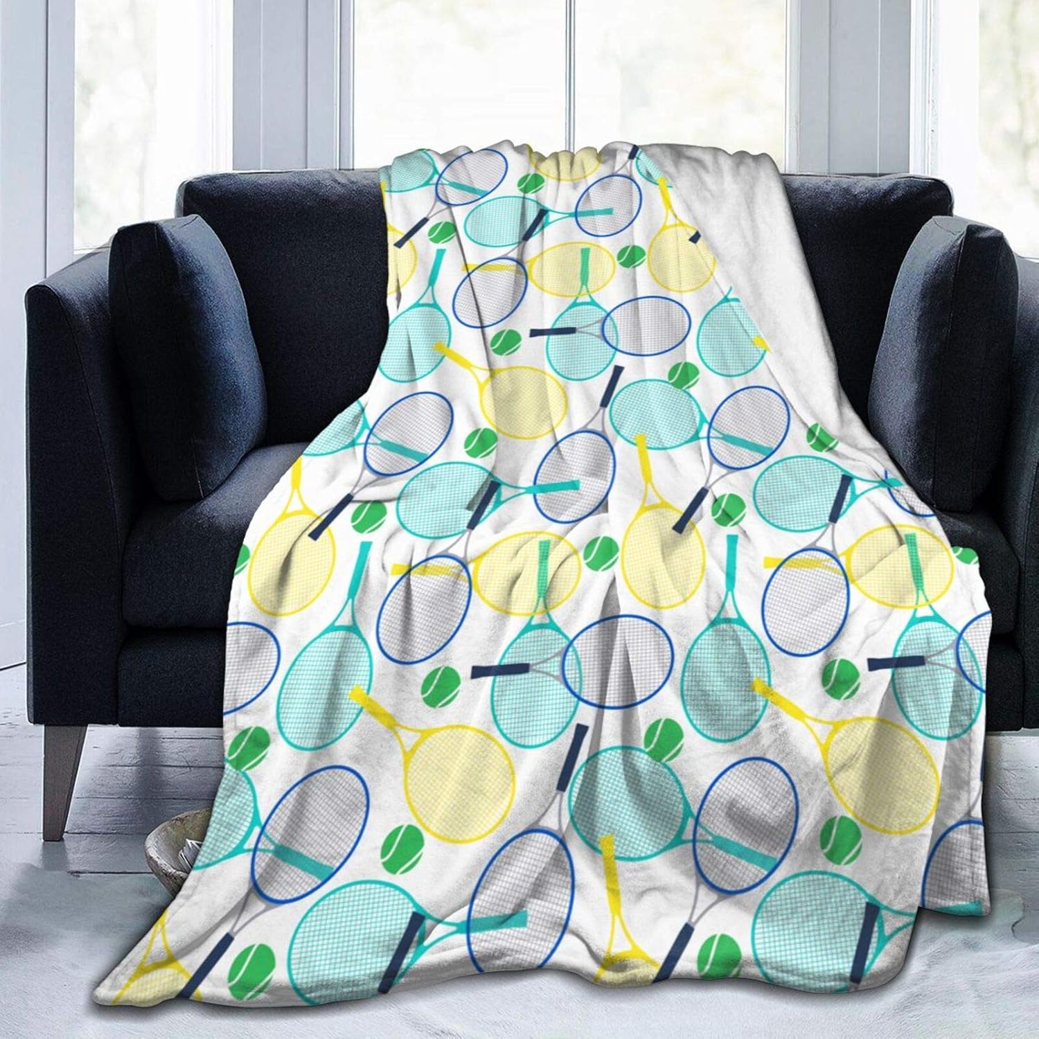 Tennis Rackets and Balls Soft Throw Blanket All Season
