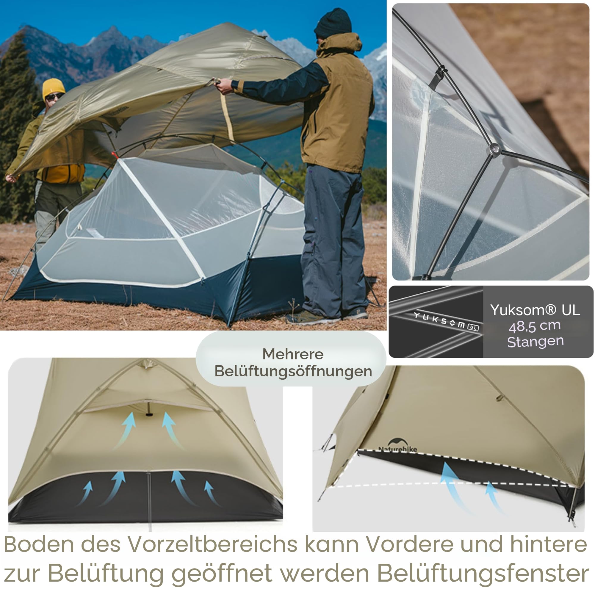 Naturehike Mongar UL-Zelt [2025 Upgrade] 1,34-1,66kg | ultraleichte Zelte, Rucksackzelt, 4 Verwendungsmodi, wasserdicht, Wanderzelte für Camping mit Veranda, einfacher Aufbau