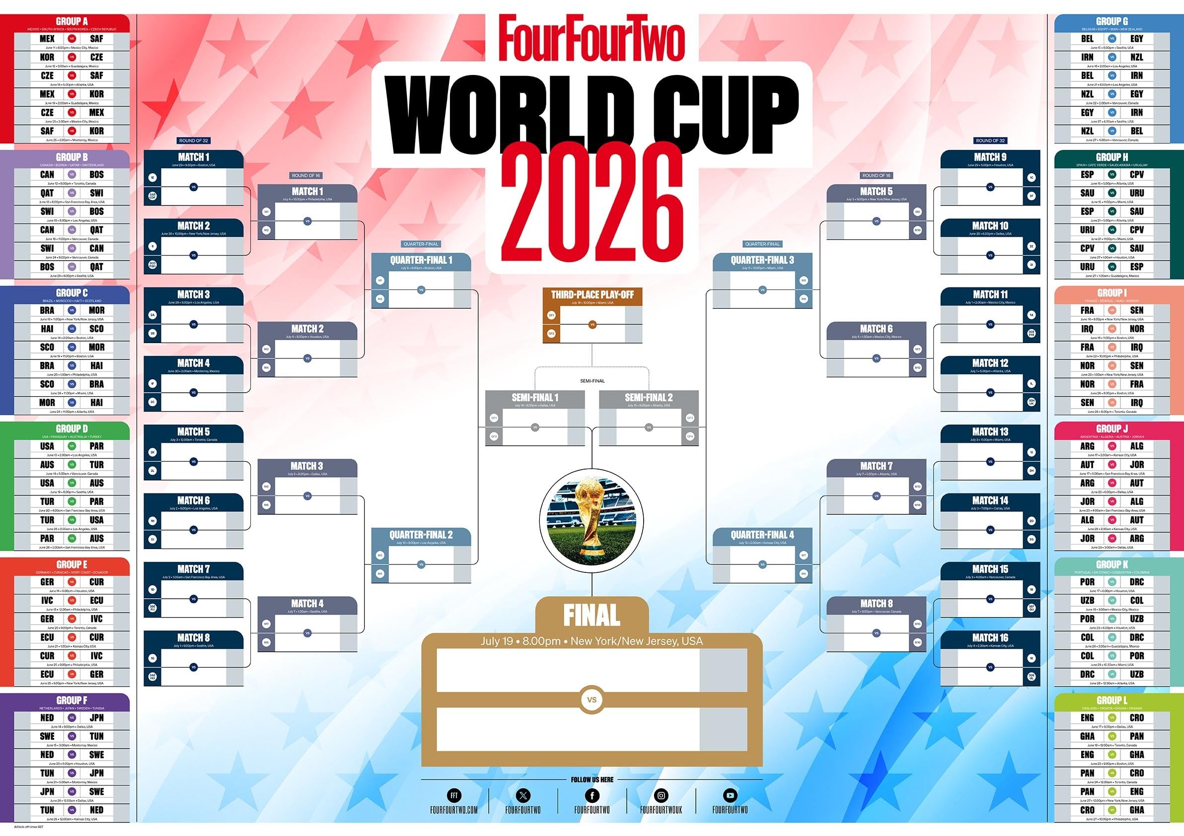 FourFourTwo World Cup 2026 Wall Chart - The Ultimate World Cup Countdown Poster, Gift for Football Fans, Giant A1 Wall Chart, Amazon Exclusive - Tournament Edition