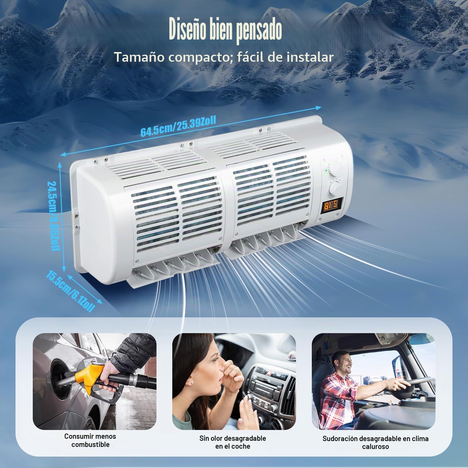 Aire acondicionado para caravana, montaje en pared, 100 W, pantalla LCD, velocidad y temperatura regulables, refrigerante portátil de bajo ruido, R134A