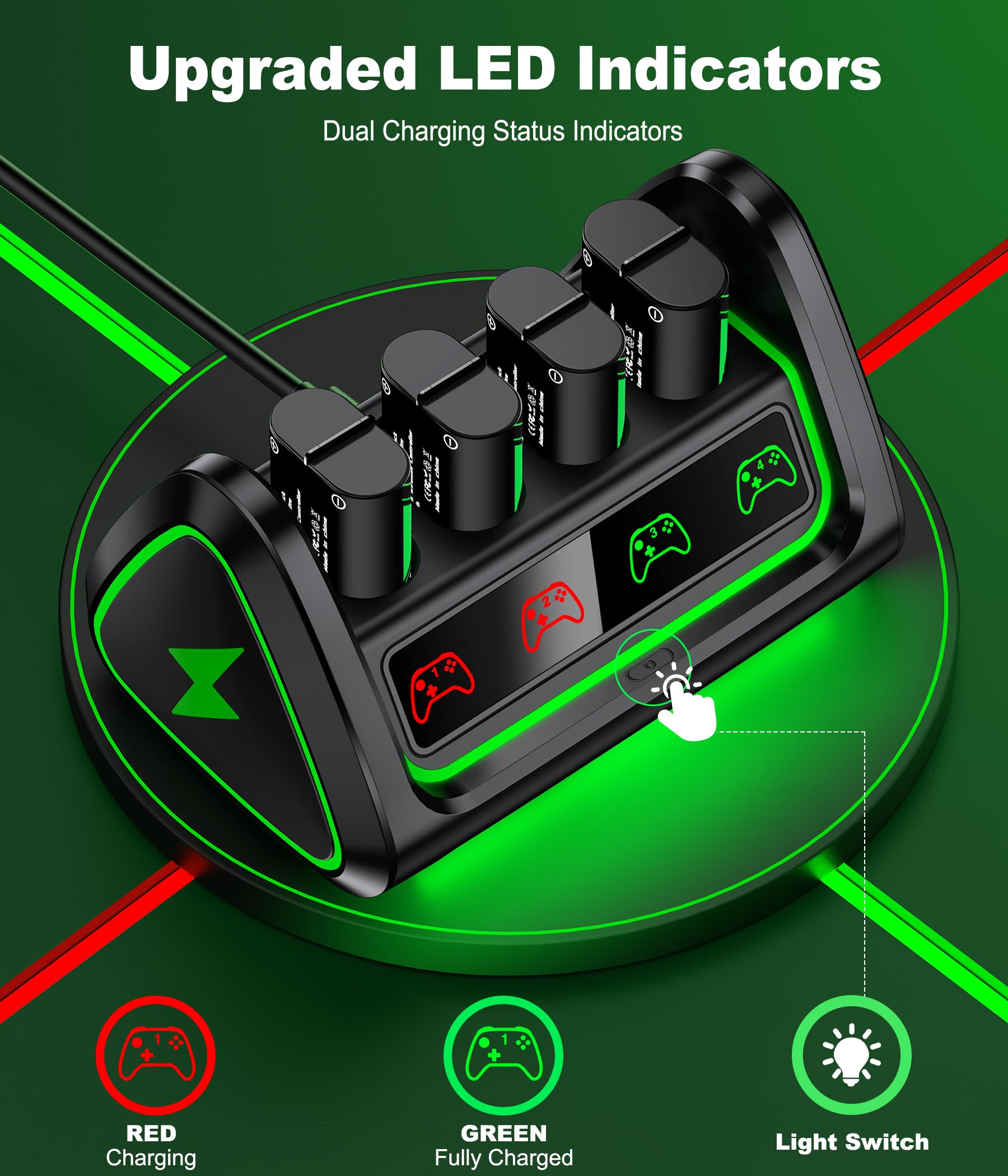 Batería para controlador Xbox con 4 baterías recargables de 4080 mWh para Xbox One/Xbox Series X/S, controlador de carga para Xbox One con interruptor de control táctil