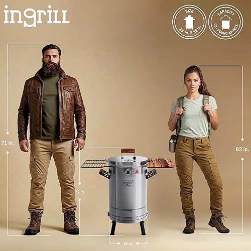 Miniatura 4 de Parrilla Ahumadora de Barril de Acero Inoxidable 3 en 1 Premium – Barbacoa de Carbón Portátil con Termómetro, Ahumador de Cocina al Aire Libre de 25