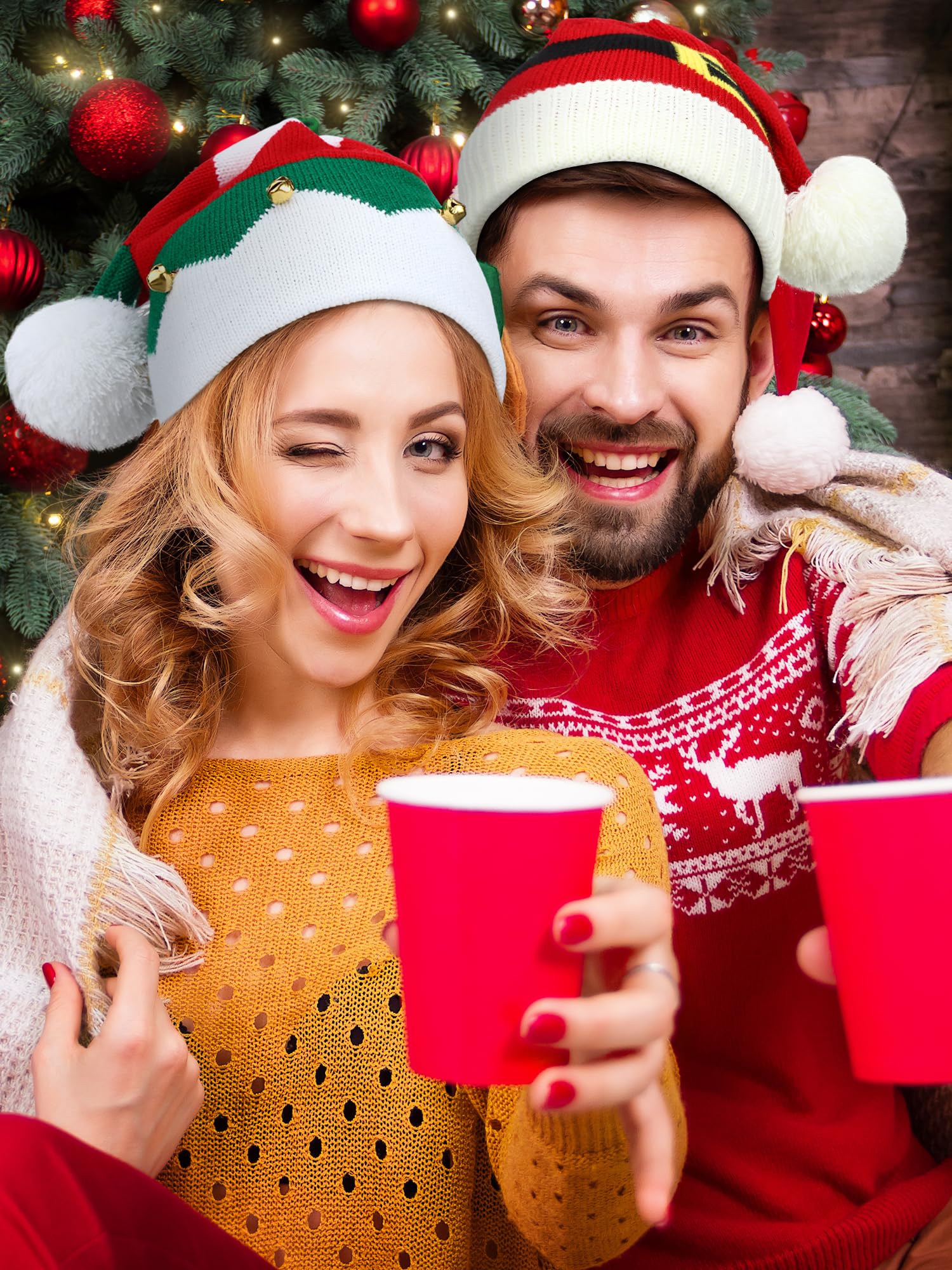 Ramede 20 gorros de punto de Navidad a granel para invierno, gorro de Papá Noel con pompón, unisex, gorro de ganchillo de punto de Navidad para adultos
