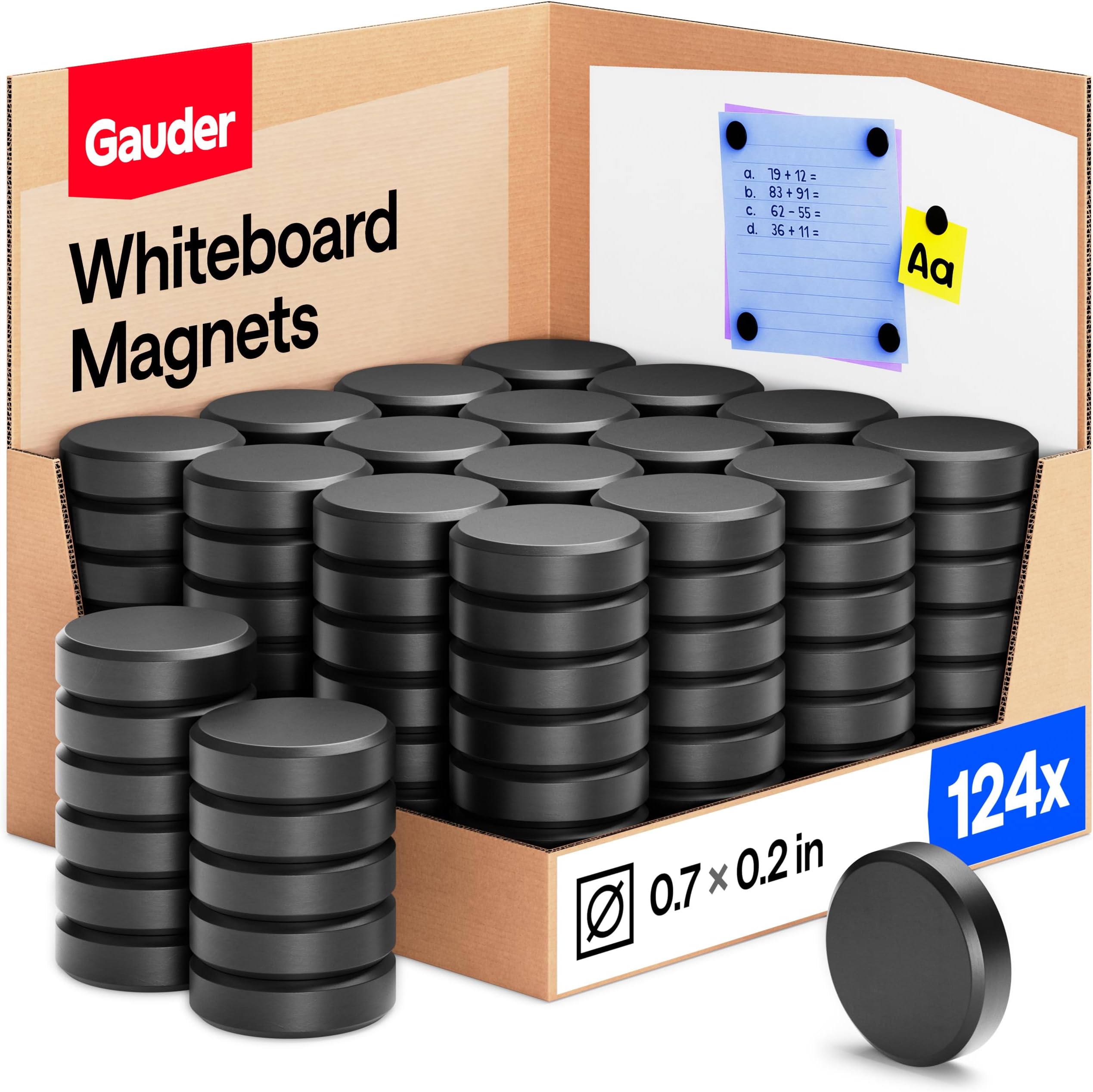 Magnets for Magnetic Board - Strong Board Magnets for Whiteboard, Notice Board, Fridge & Office - Round, Black Fridge Magnets with High Adhesive Force (Pack of 124-18 x 5 mm)