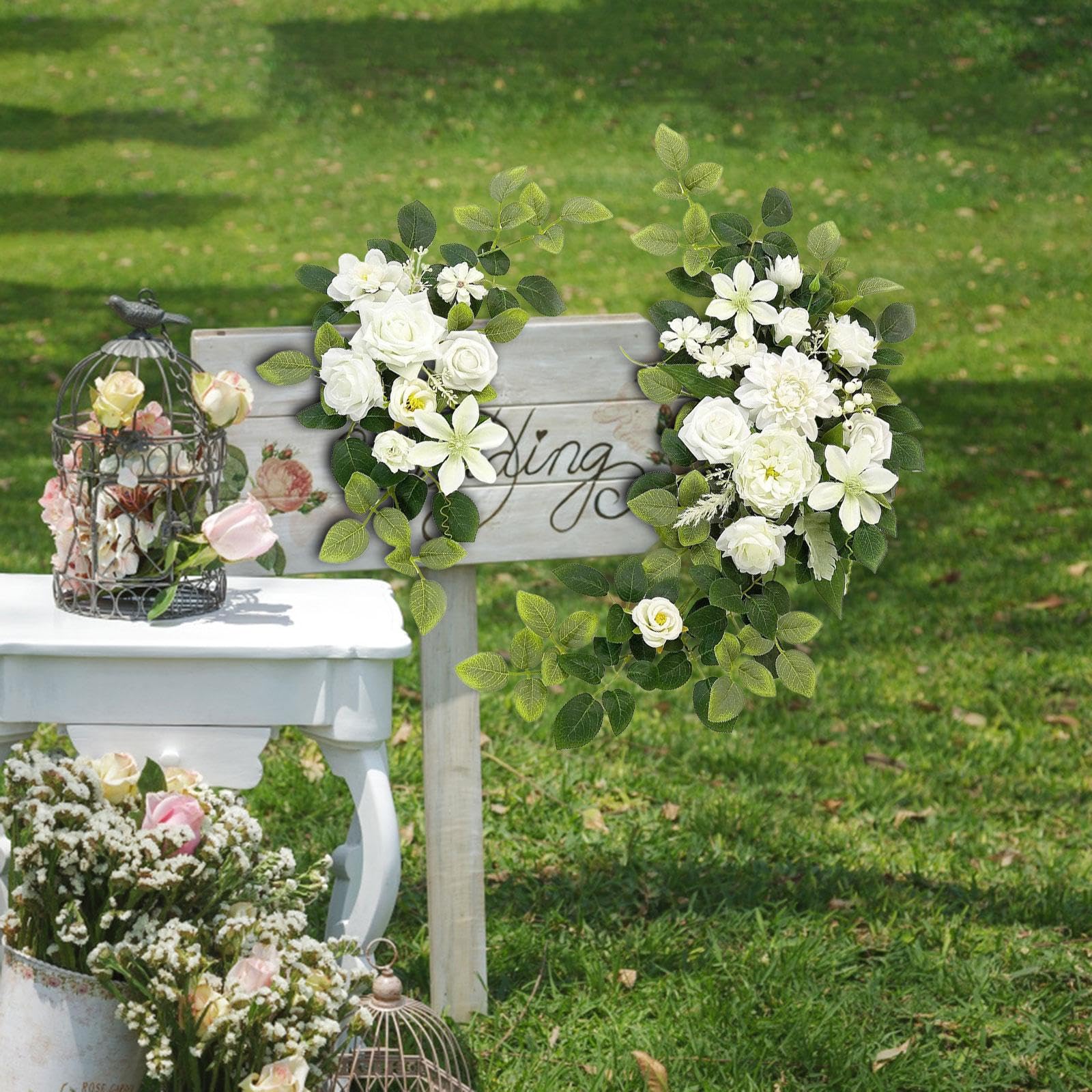 2 x Hochzeitsbogen, Blumenbogen, Blumenarrangement, künstliche Blumengirlande für Party, Weiß