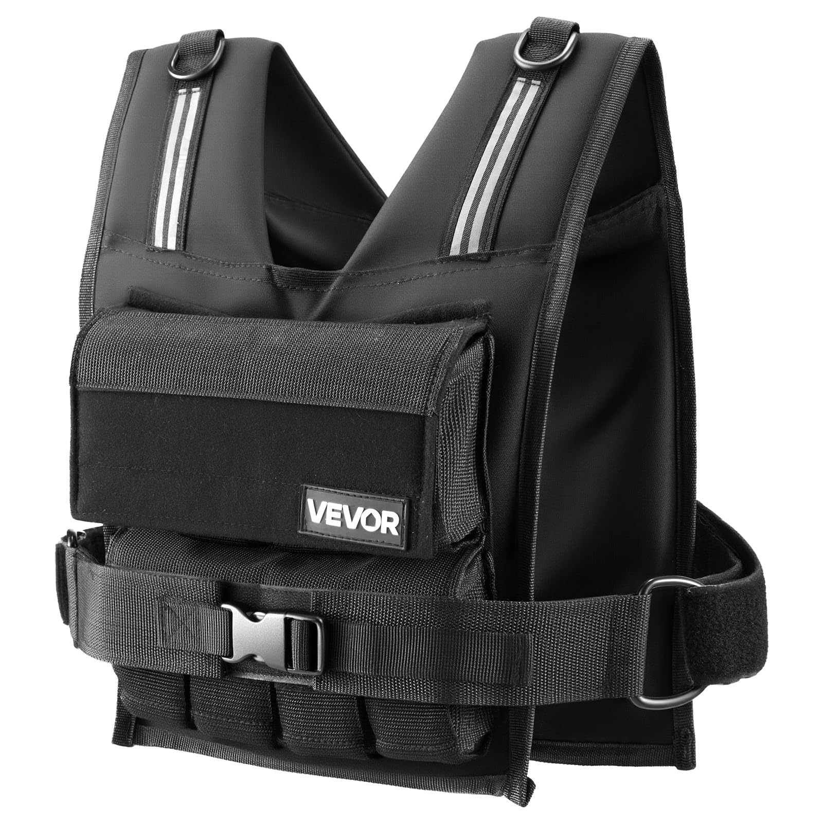 VEVOR Chaleco Lastrado Ajustable 0,63-16 kg, Chaleco Ponderado con 16 Bloques de Hierro Extraíbles de 0,95 kg, Tira Reflectante, para Entrenamiento de Fuerza, Correr, Fitness, Desarrollo Muscular