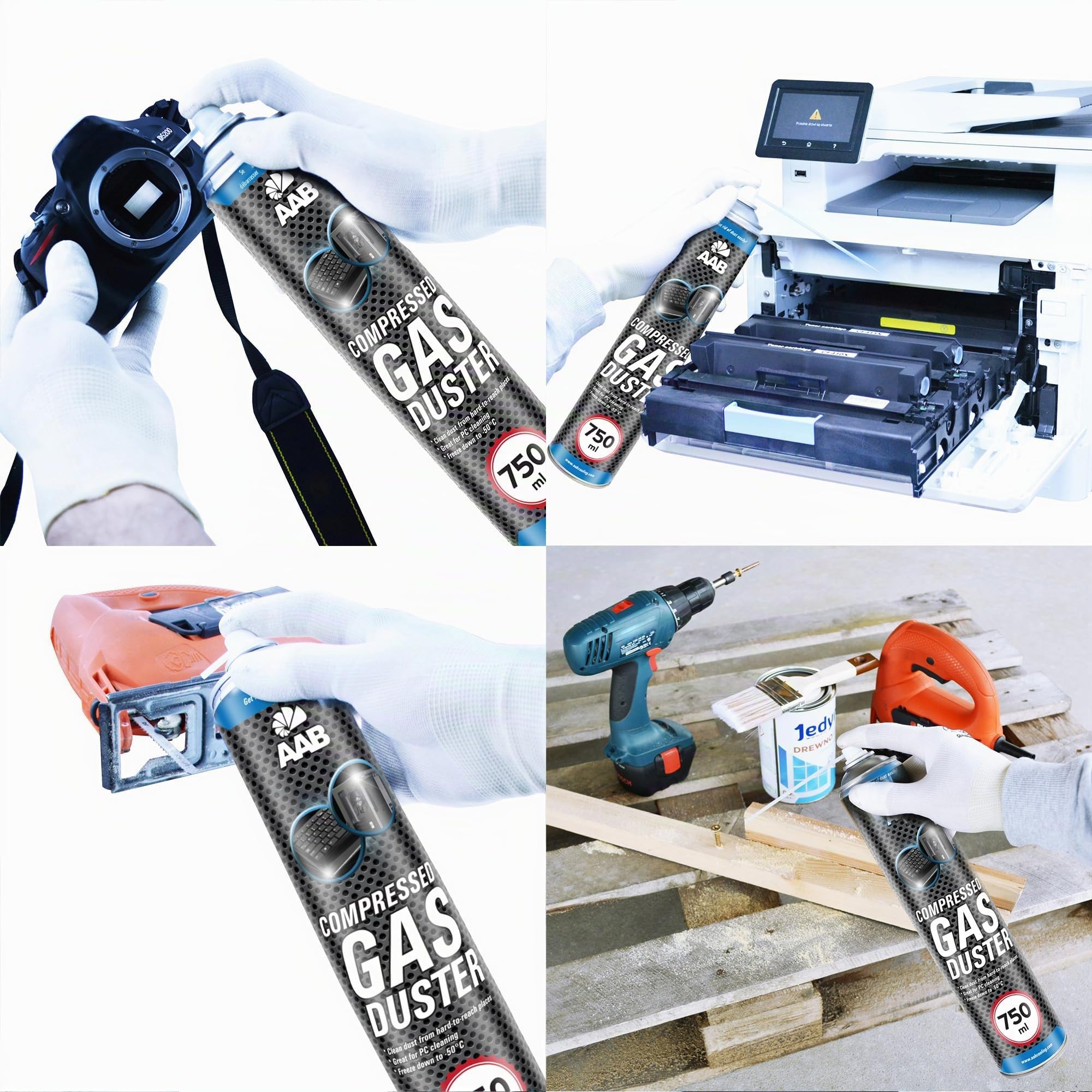 AAB Bombe a Air Comprimé 750ml - Préparation en Spray, sans Odeur Nettoyage PC, Enlever la Poussière, Bombe d'air Sec, Aérosol de Rendement Élevé, Computer Cleaner, Ne Contient Pas de Fréon