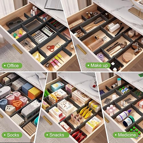 Miniatura 2 de HiYZ Divisores de cajones ampliables con insertos, divisor de cajones de utensilios de cocina grandes, organizadores de cajones ajustables de 2.36