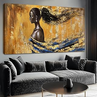 YETHEN WAL Luxury Black Woman Wall Art Textured Canvas Prints Modern Ele...