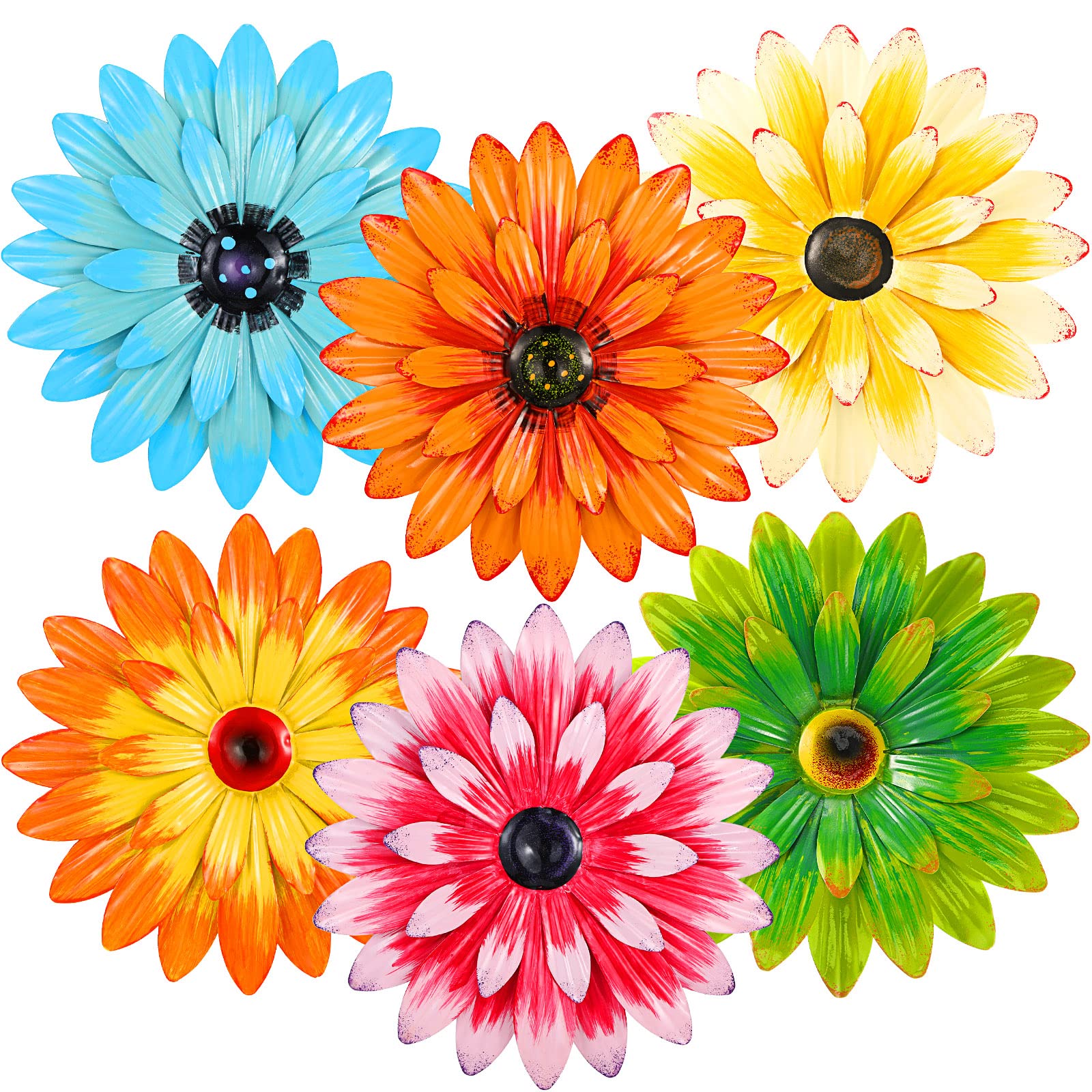 Photect 6 Decoraciones de Pared de Flores de Metal Bohemias Margaritas de Metal en 3D de Múltiples Capas Arte de Flor Colgante de Pared para Exterior Hogar Jardín Patio Salón Baño, 21 cm