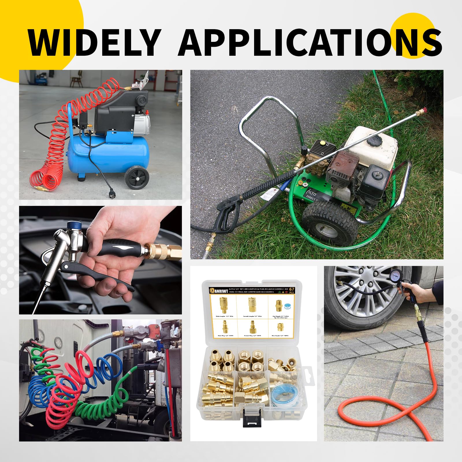 Air Coupler & Plug Kit,67Pcs 1/4" NPT Air Tool Fittings Set,Quick - View #7