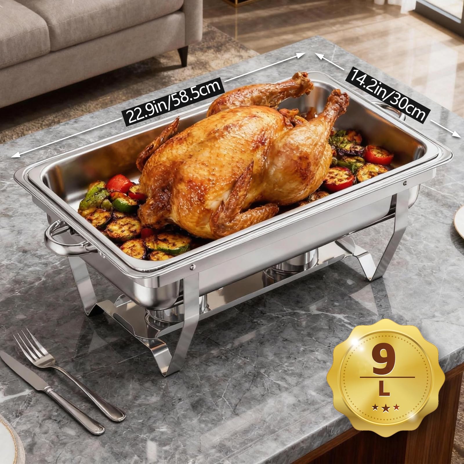 Chafing Dish Speisenwärmer 9L Edelstahl Buffetwärmer Warmhaltebehälter mit Deckel Lebensmittelpfannen und Brennstoffhaltern für Catering, Buffet und Party (4 Sets)
