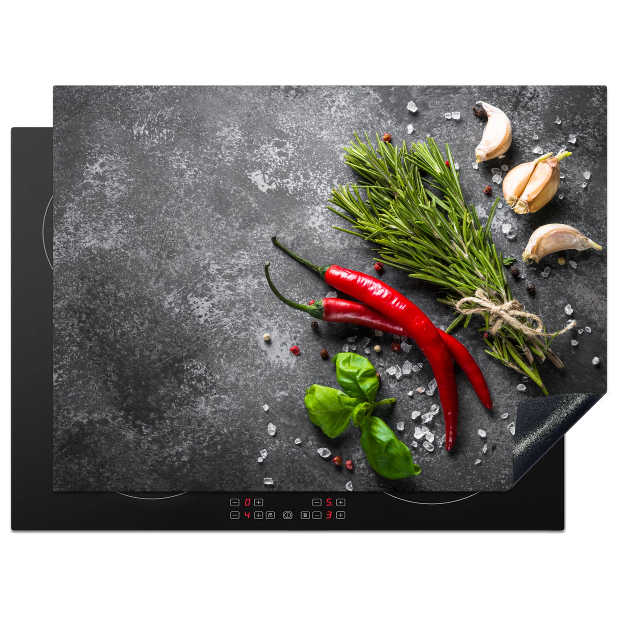 KitchenYeah© Induction Hob Cover Protector Mat 20.5"x28" / 71x52 cm Kitchen Universal Ceramic Covers for Electric Cookers Vinyl Pepper - Herbs - Spices - Concrete — image 1
