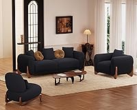 Vista 29 de Morden Fort Juego de Sofá Cloud de 2 Piezas, Juego de Sofá Moderno Sherpa Boucle con Patas de Madera, Sofás Cómodos Tapizados Minimalistas Amigables